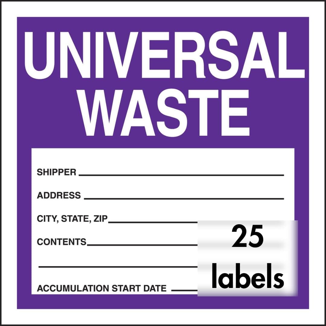 Accuform Signs MHZW16PSP Adhesive Coated Paper Hazardous Waste Label, Universal Waste", 6" Length x 6" Width, Purple/Black/White (Pack of 25)