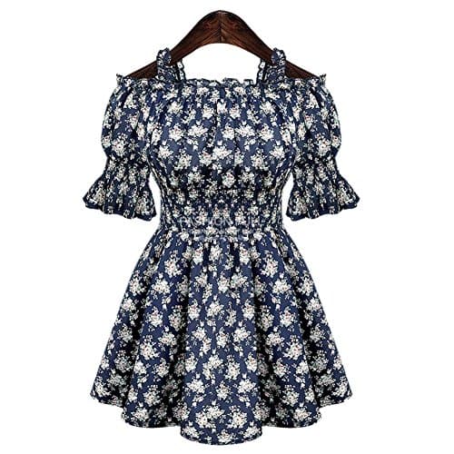 Women's Plus-size Printed Floral Off-Shoulder Puff Sleeve Dress Top XL