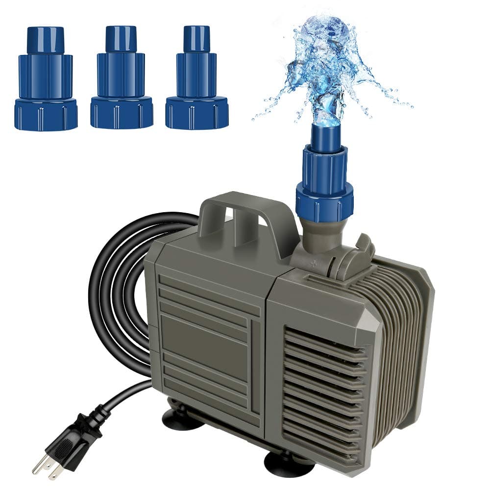 Allnice Fountain Pump 1050GPH (4500L/H, 85W) Submersible Pump Ultra Quiet Aquarium Pump with 12.5ft High Lift Fish Tank Pump with Adjusting Knob and 3 Nozzles, 5.9ft (1.8m) Power Cord