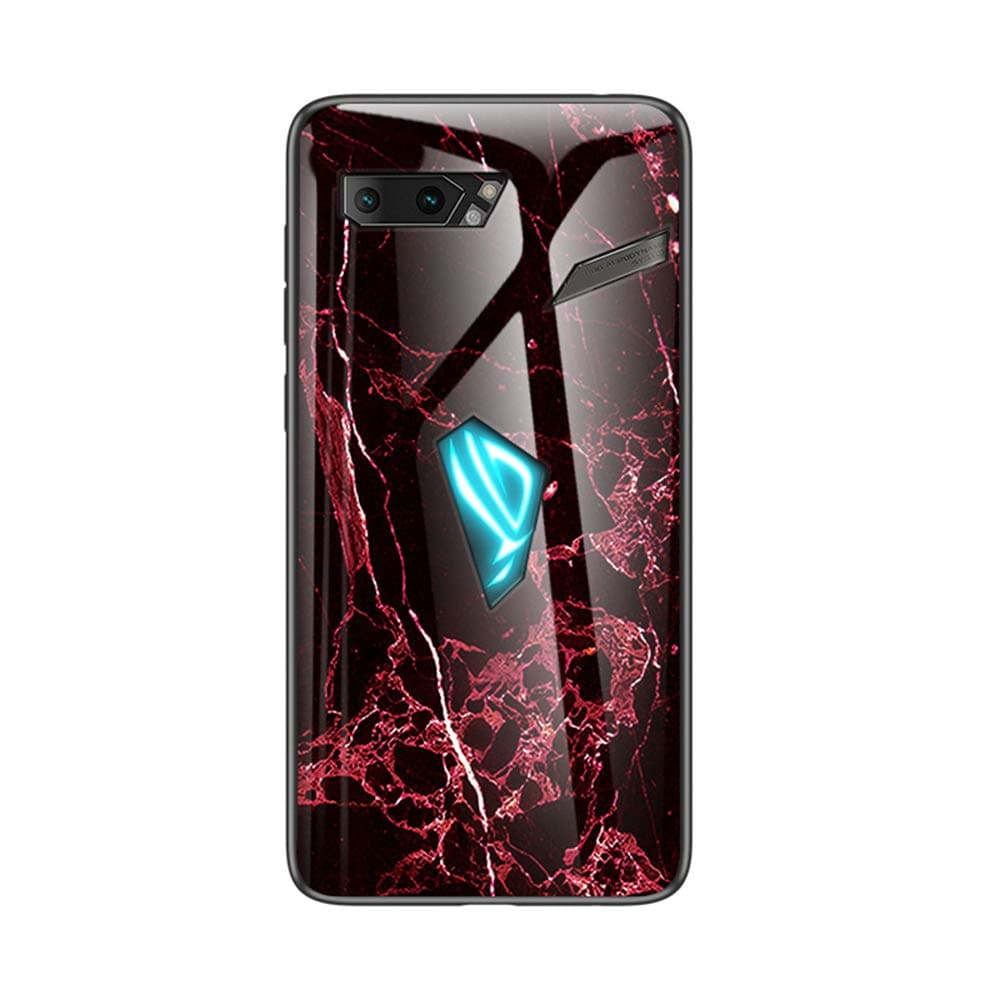 BRAND SET Case for Asus ROG Phone 2 marble transparent tempered glass all-inclusive cover soft silicone phone case compatible with Asus ROG Phone 2-Red