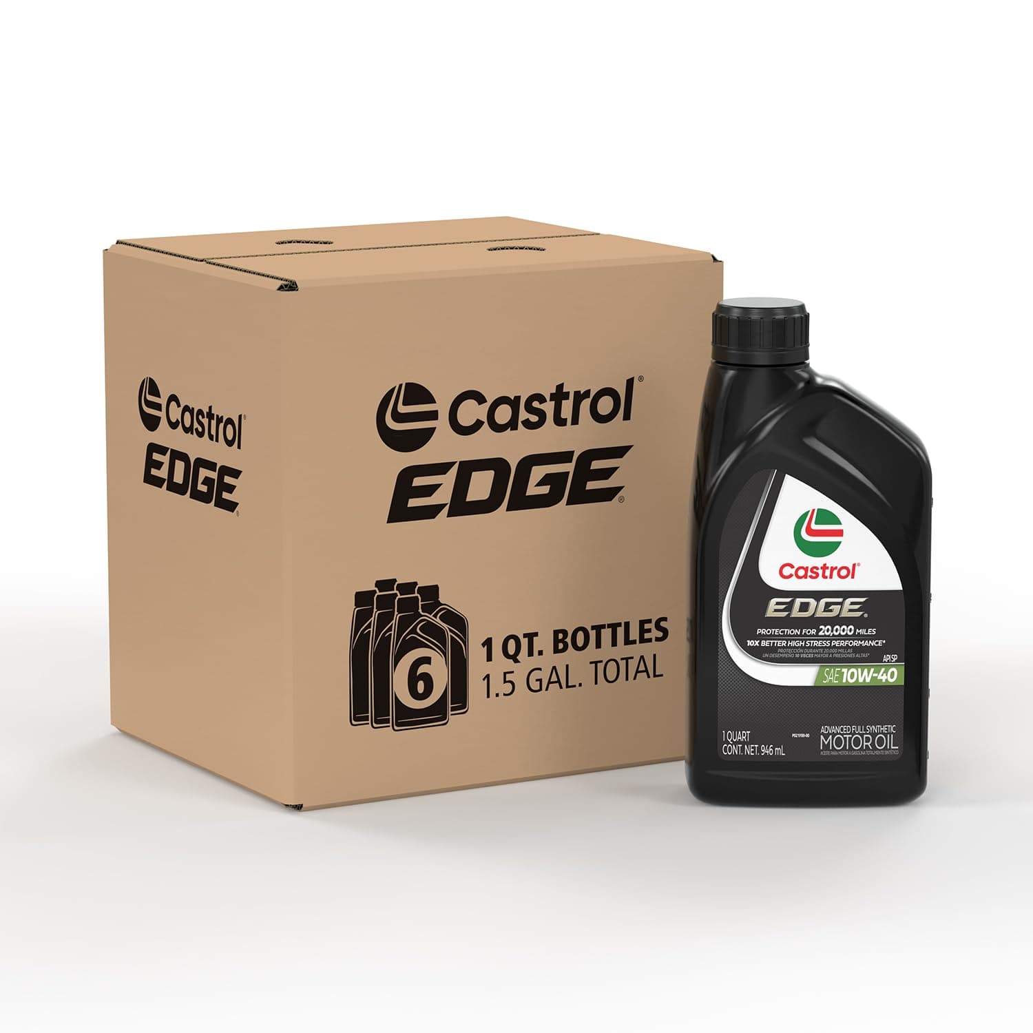 Castrol EDGE 10W-40 Advanced Full Synthetic Motor Oil, 1 Quart, Pack of 6