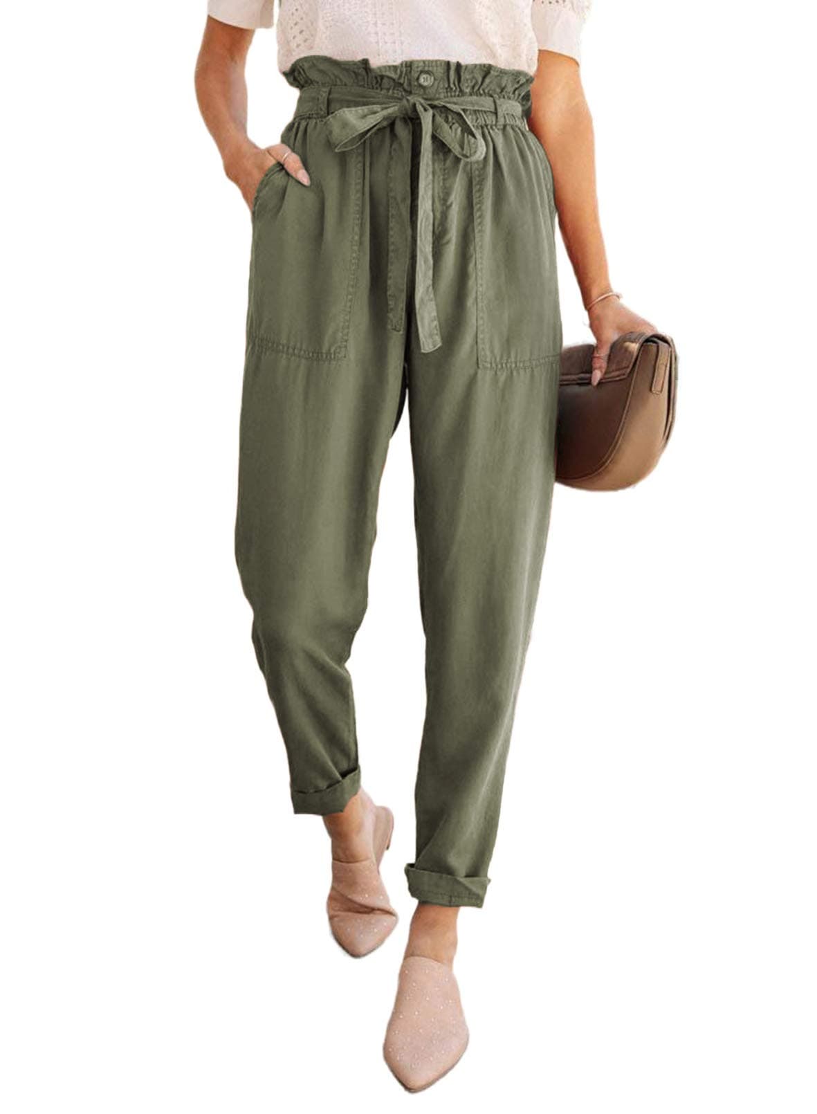 Womens Casual Elastic Waist Solid Comfy Jogging Jogger Pants with Pockets