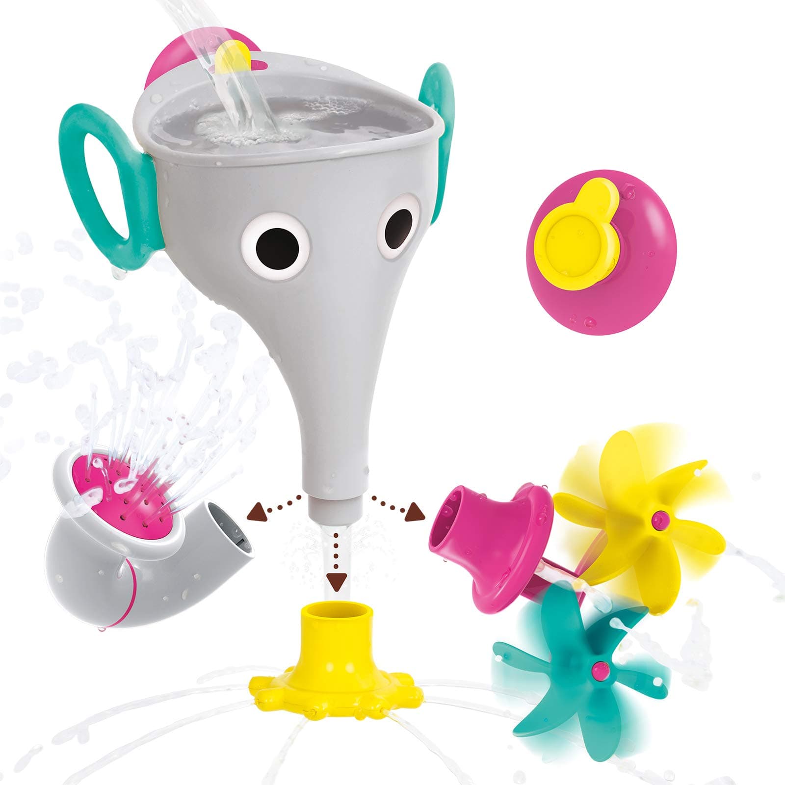 YookidooElephant Trunk Funnel Baby Bath Toy - FunEleFun Fill ‘N’ Sprinkle - Fun and Imaginative Play with 3 Interchangeable Trunk Accessories for Ages 18m+ (Grey)
