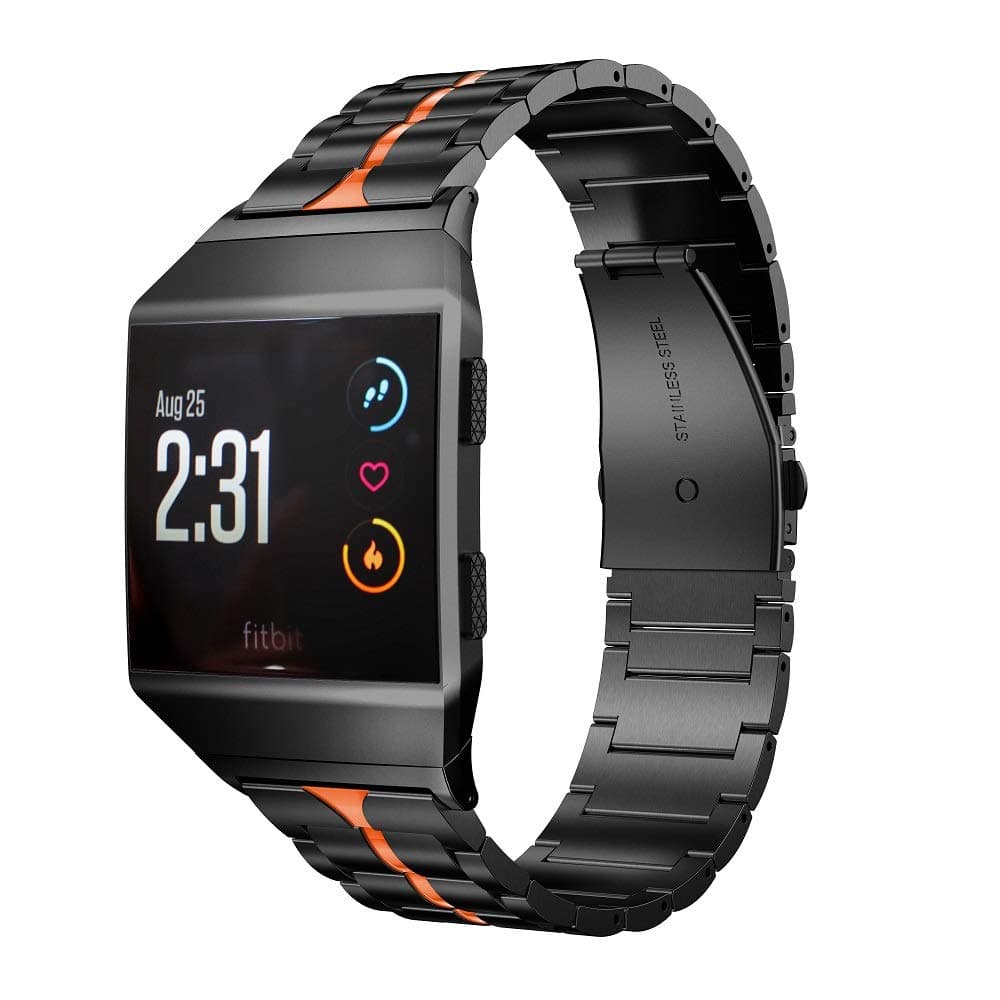 RABUZI Band Compatible for Fitbit Ionic Band,Stainless Steel Metal Enamel Process Adjustable Sport Wristband Replacement for Fitbit Ionic Smartwatch,Black+Blue Enamel Process