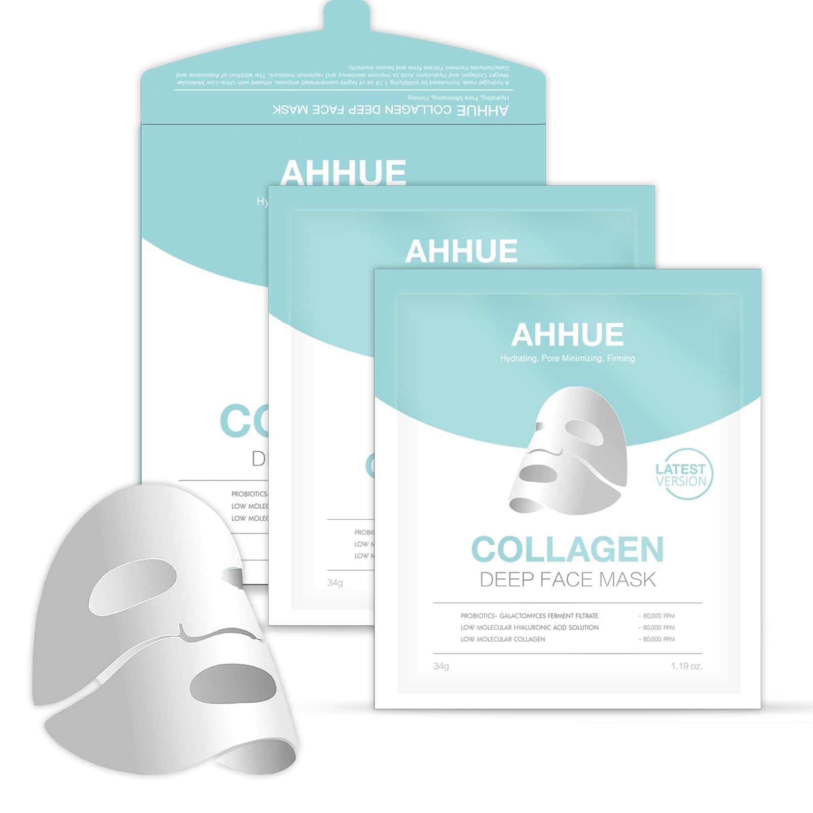 AHHUE Deep Collagen Overnight Mask,A sheet mask with low molecular weight collagen for lifting,Stretching, Firming and Moisturizing,34g*5ea
