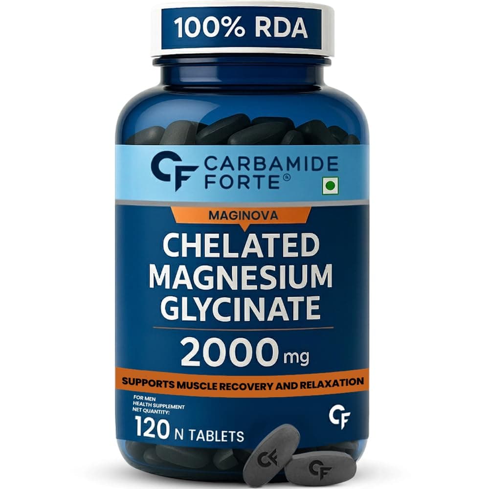 Carbamide Forte Chelated Magnesium Glycinate Supplement 2000mg Per Serving | Magnesium Supplement Supports Muscle Recovery & Better Sleep - 120 Veg Tablets