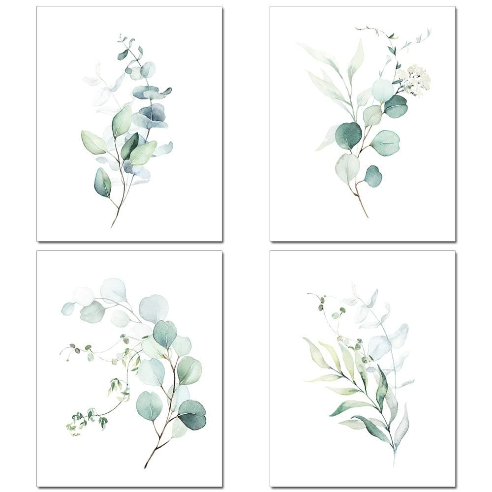 Botanical Plant Wall Art Prints - Set of 4(8x10inch) Plant Wall Decor Pictures Minimalist Wall Art Photo Prints Kitchen Leaves Wall Art Green Botanical Poster Set 8x10inch