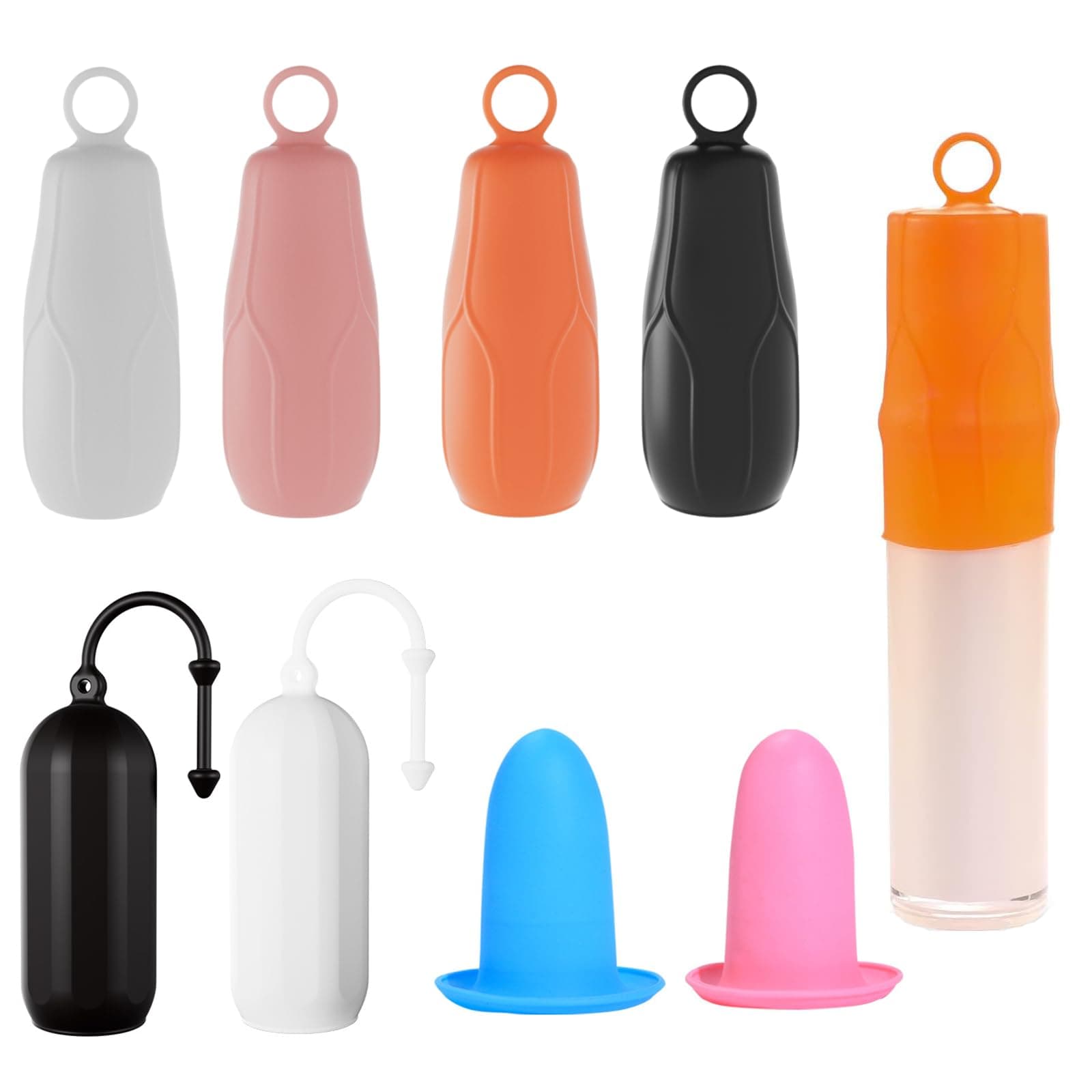 8Pcs Reusable Silicone Accessory Elastic Sleeve, Portable Silicone Bottle Covers, with Ring Hook Silicone Bottle Covers, for Leak Proofing, Silicone Leak Locks, for Most Size Bottles