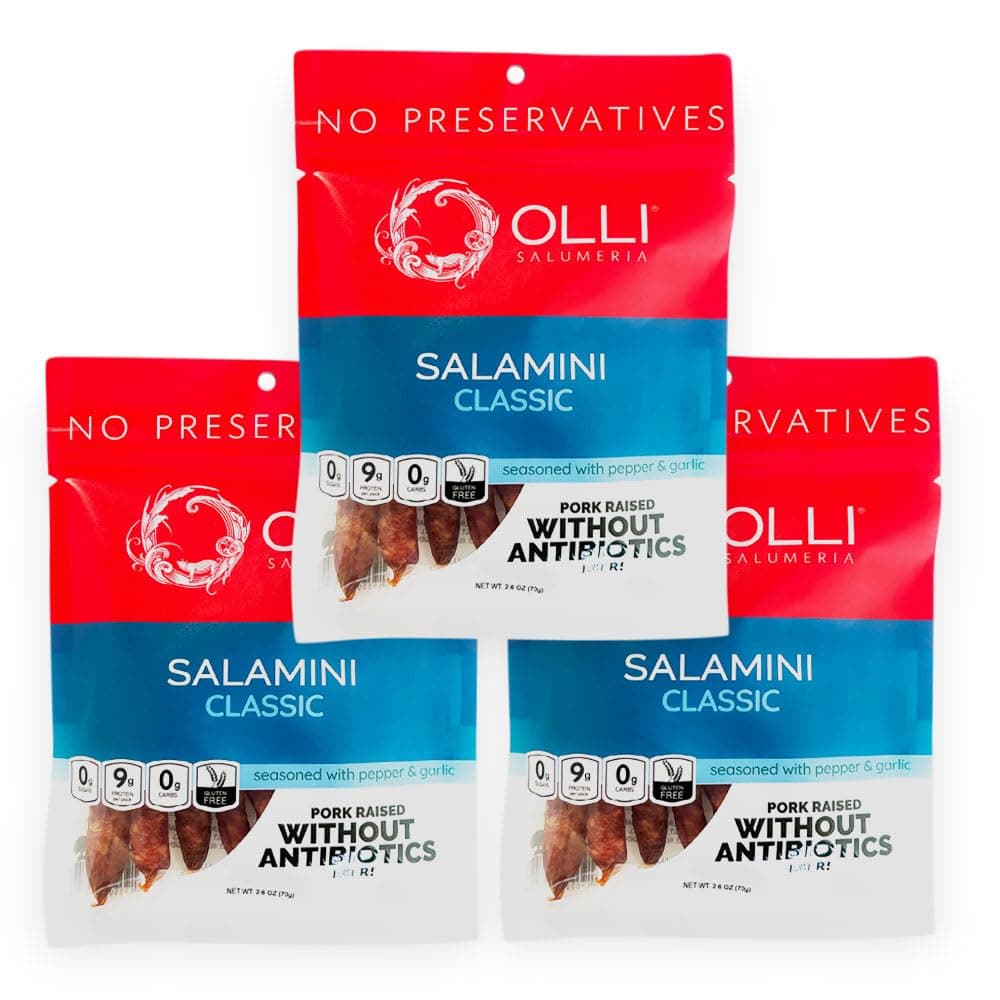 OLLI SALUMERIAPreservative-Free Salaminis, Salami Bites, Classic - with Garlic, Salt, and Pepper (2.6 oz, 3 Pack)