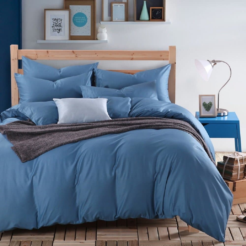 Cotton Duvet Cover Set, 4-Piece Solid Color Bedding Set 1 Duvet Cover, 1 Flat Sheet, 2 Pillowcases with Additional Flat Sheet (Blue)