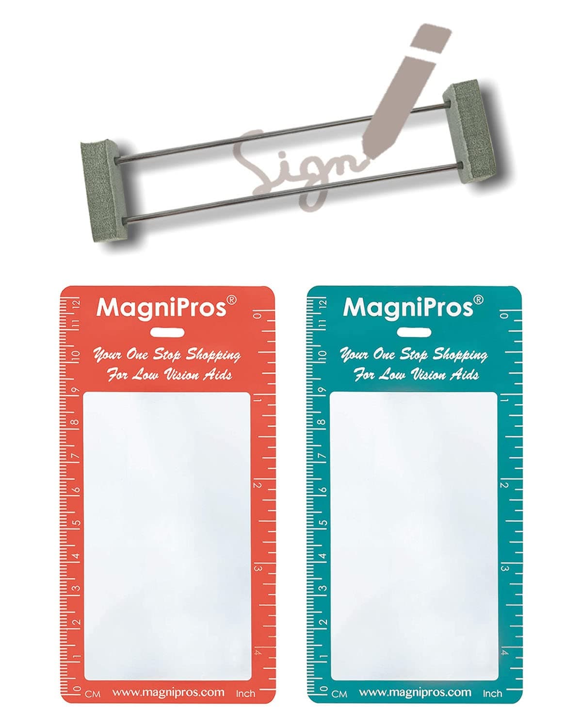 MAGDEPO Signature Writing Guide for Blind and Low Vision with 2 Pocket 3X Bookmark Magnifier for Reading Books, Bible, Small Prints