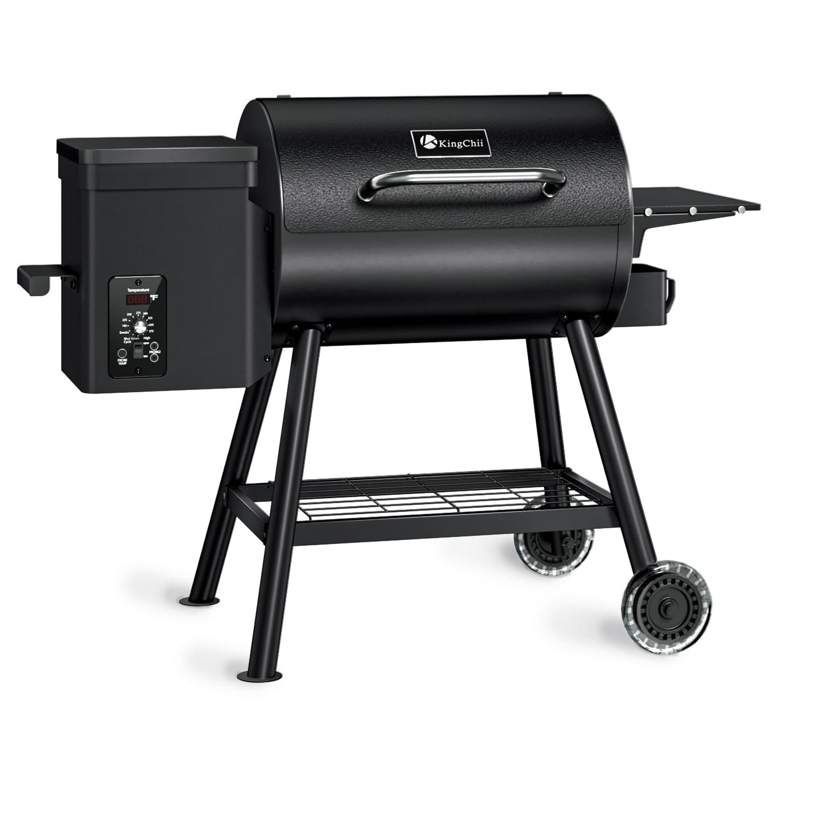 Electric Wood Pellet Grill & Smoker with Side Shelf, 456 SQ.IN Grill Capacity, with PID Temperature Control (180-425°F) for Backyard Camping Bake and Roast, Black