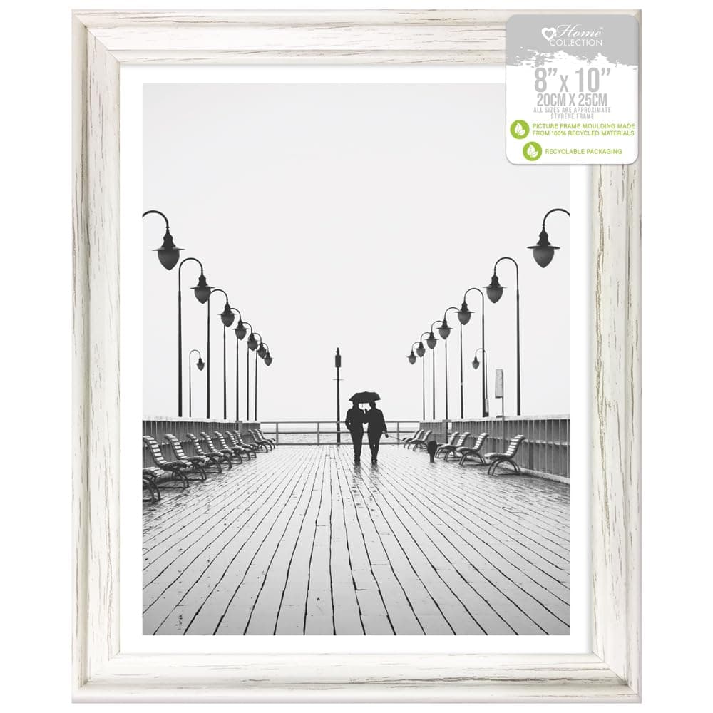 Design Group White Solitaire Shabby Chic Distressed Wood Styrene Photo Frames 8x10