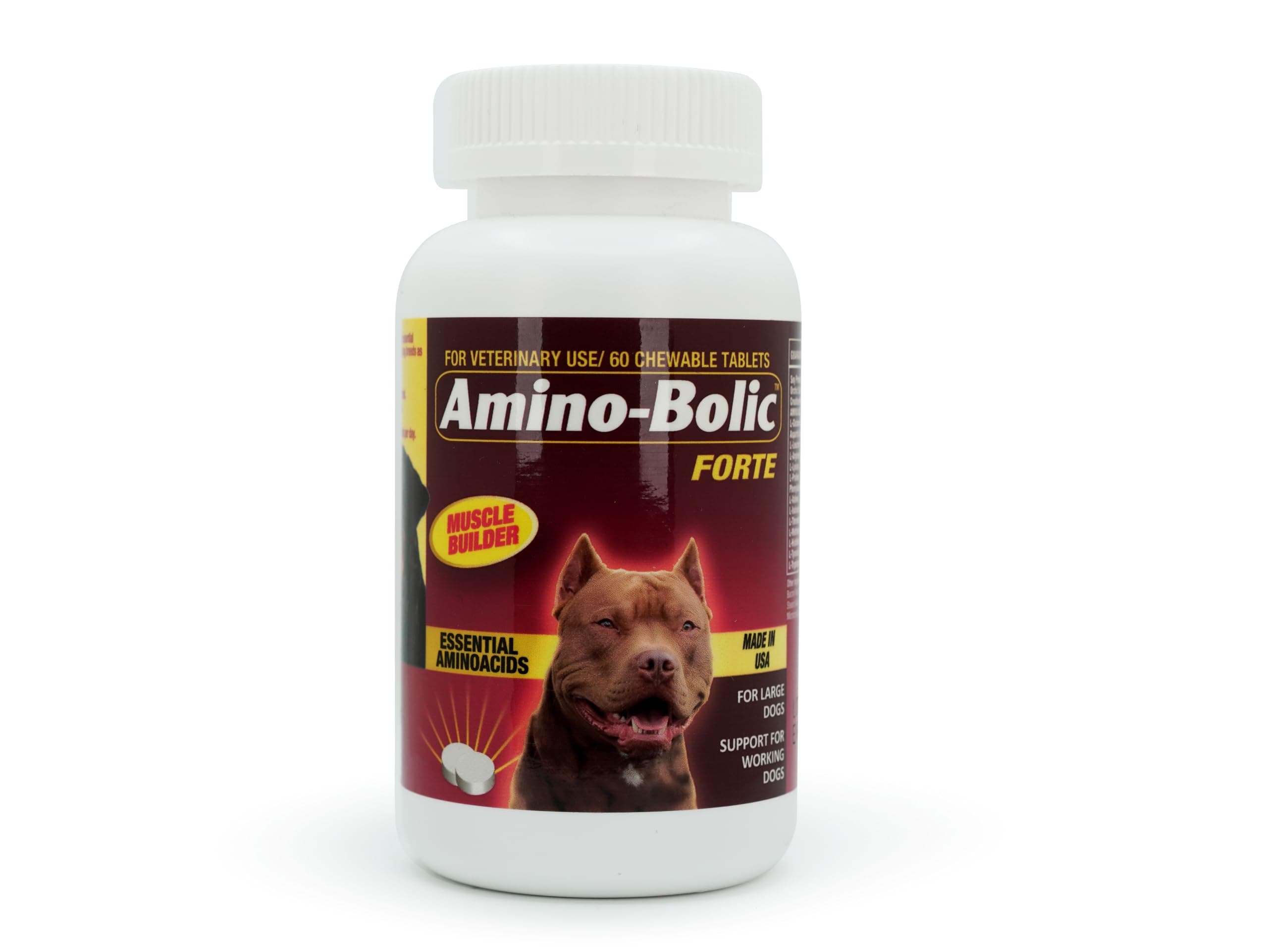 Amino-Bolic Forte Nutritional Supplement for Working Dogs by Interfarma Corp | Muscle Growth Supplement for Dogs | with Soy Protein, & Essential Aminoacids | Beacon Flavor | 60 Chewable Tablets. (1)