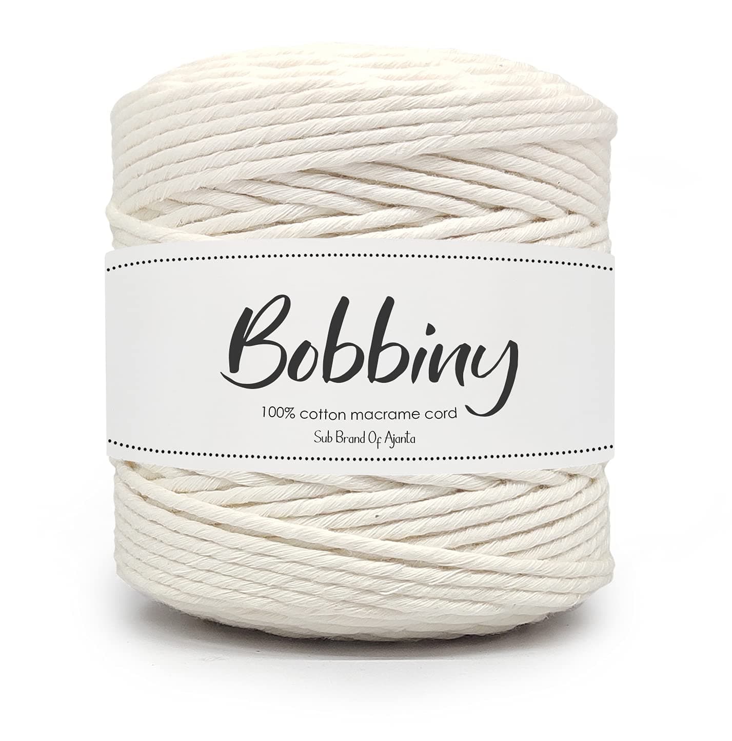 Bobbiny | Single Strand Cotton (10m, 4mm) Macrame Cord Thread for Crafts, Macrame DIY and Other Projects (Off White)