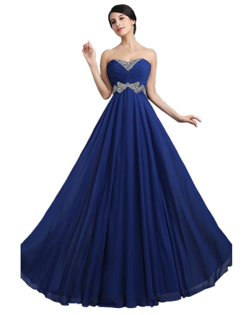KAIDUN Strapless Chiffon Long Formal Evening Party Dresses Royal Blue 2
