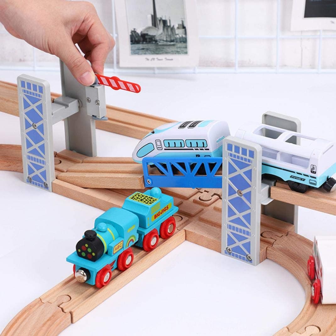 CactusAngui Wooden Train Set for Toddler with Double-Side Train Tracks, DIY Toys Display Mold Wooden Double Deck Bridge Overpass Wood DIY Toy Train for 3,4,5 Year old Boys and Girls