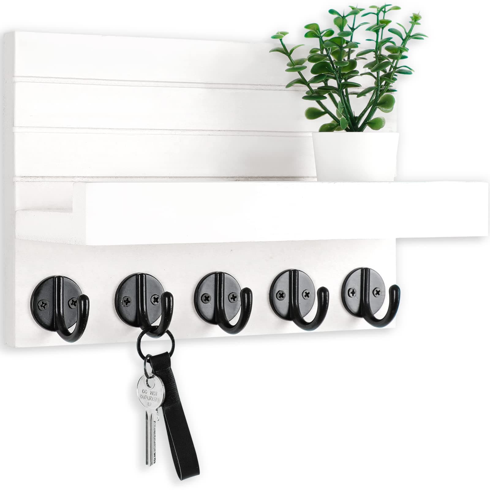 Lwenki Key Holder for Wall, Decorative Key and Mail Holder with Shelf Has Large Key Hooks for Bags, Coats, Umbrella – Paulownia Wood Key Hanger with Mounting Hardware (9.8”W x 6.7”H x 4.2”D)