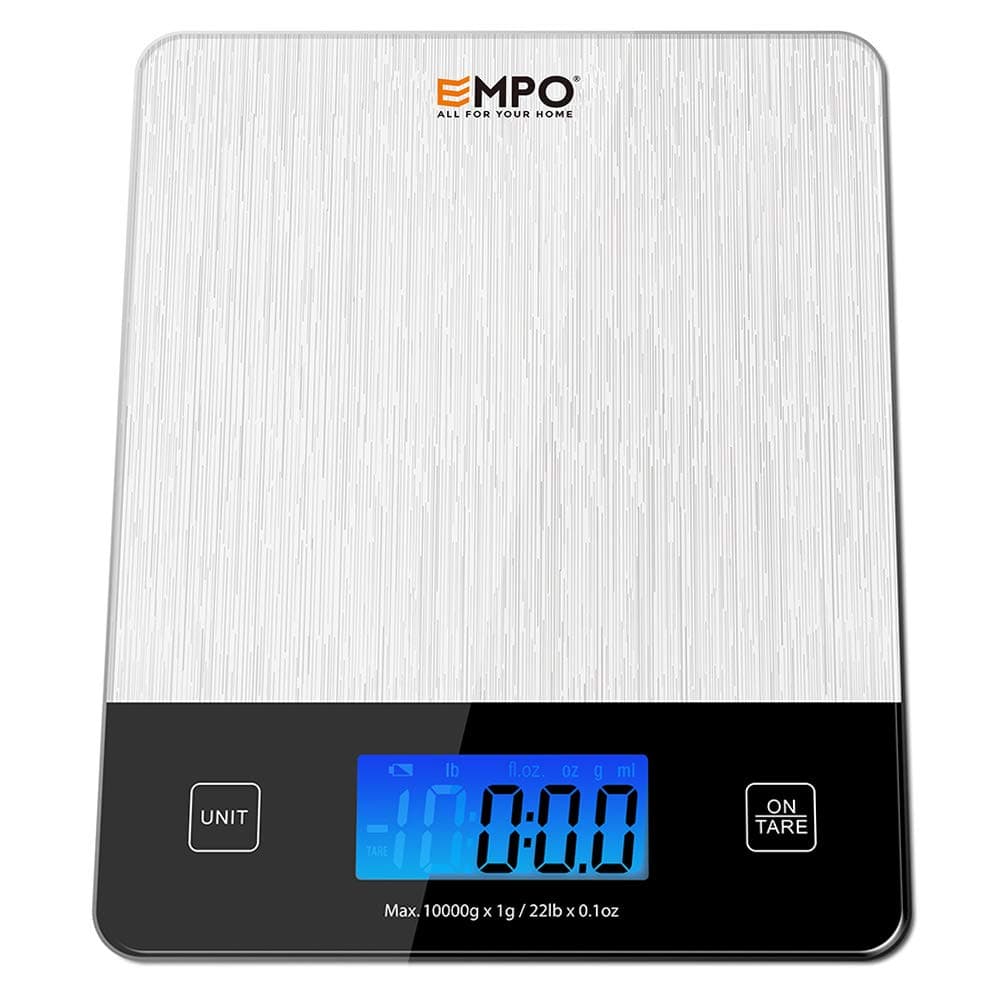 Professional Digital Kitchen Scale EMPO® Food Scale with Tempered Glass, High Accuracy Electronic Cooking Scale with Large LCD Display and Tare Feature, Batteries Included