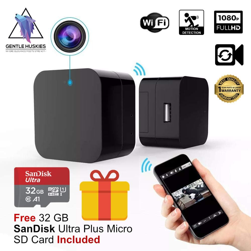 Hidden Camera USB Wall Charger - WiFi Spy Cam on Nanny, Pet, Thief - Superior Motion Detection - Full HD 1080P, Wireless Live Monitoring [Free 32 GB SanDisk Micro SD Card Included]