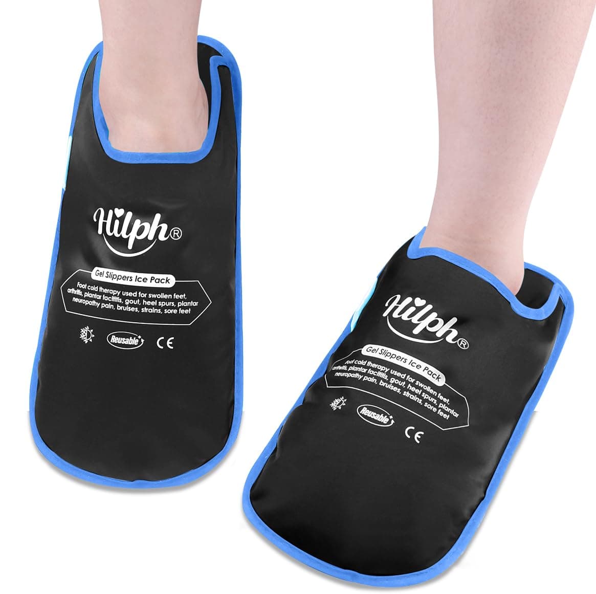 Hilphジェルアイススリッパは、足の痛みに温冷療法を提供します。ホットコールドセラピージェルアイススリッパ、足の術後手術用-2ブラック