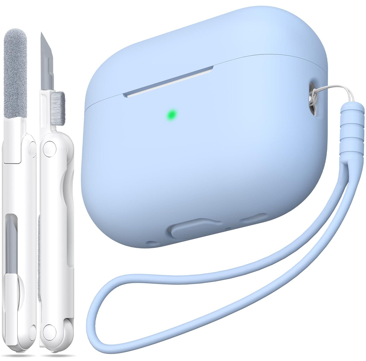 for AirPods Pro 1st/2nd Generation Case Cover, Military Grade Anti-Fall Soft Silicone Shock-Absorbing for AirPods Pro Case Skin Touch with Keychain and Cleaning Kit, Sky Blue