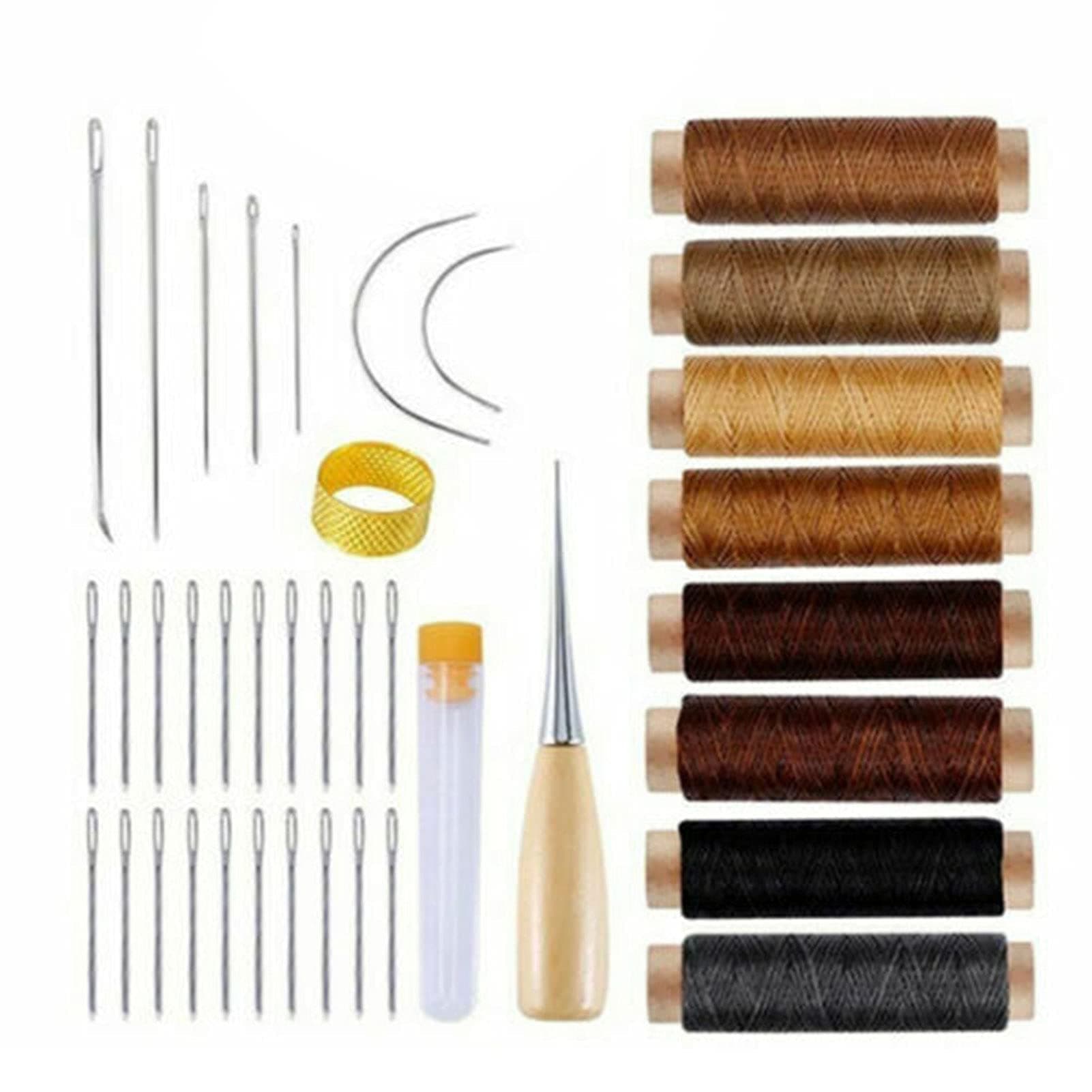 Negaor 37Pcs Lea er Sewing Tools Kit Waxed Read Stitching Needles Awl DIY Lea er Craft