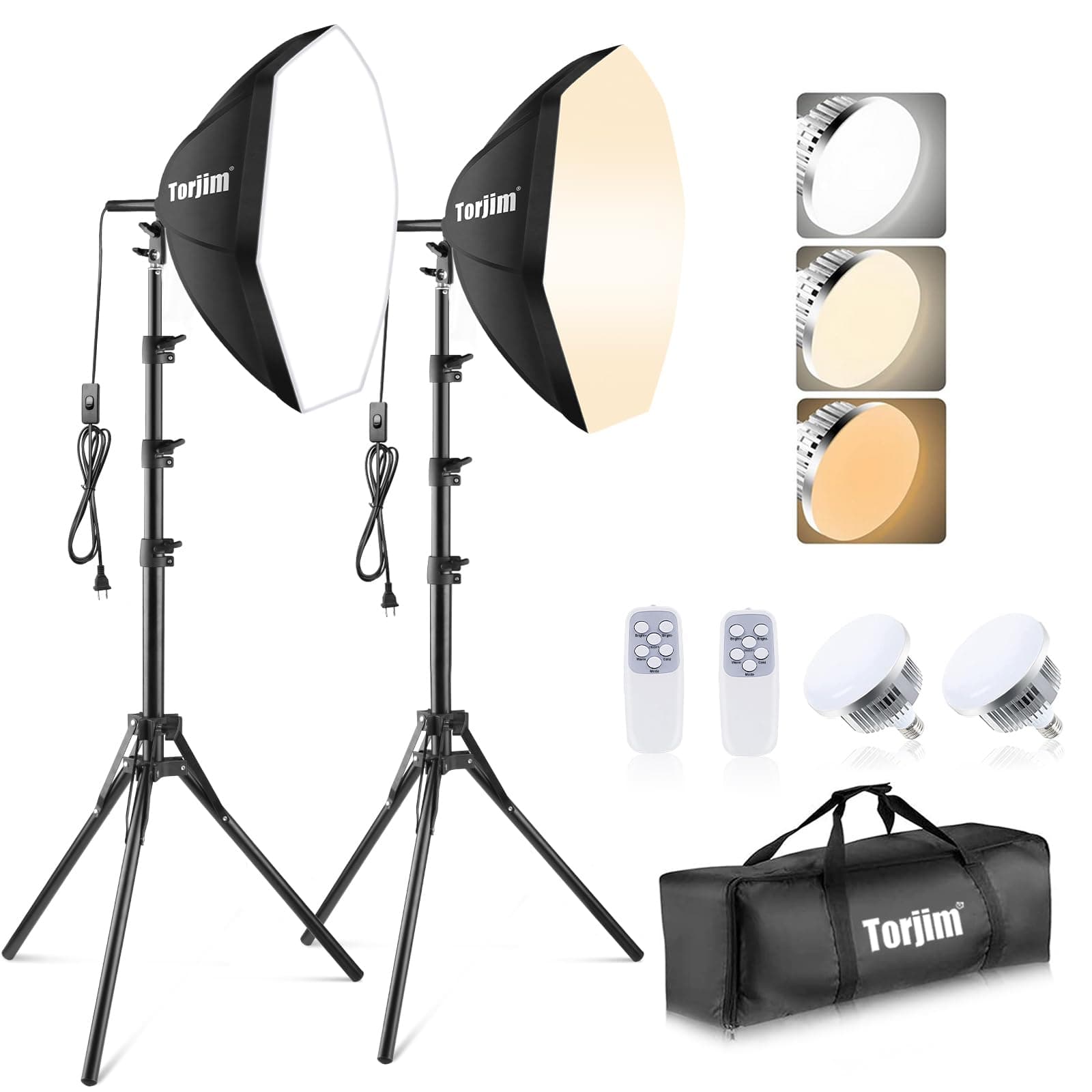 Torjim Softbox Photography Lighting Kit, 20'' x 20'' Professional Softbox Lighting Kit with 85W 3000-7500K LED Bulbs, Studio Lights for Photography/Video Recording/Live Streaming/Portraits Shooting
