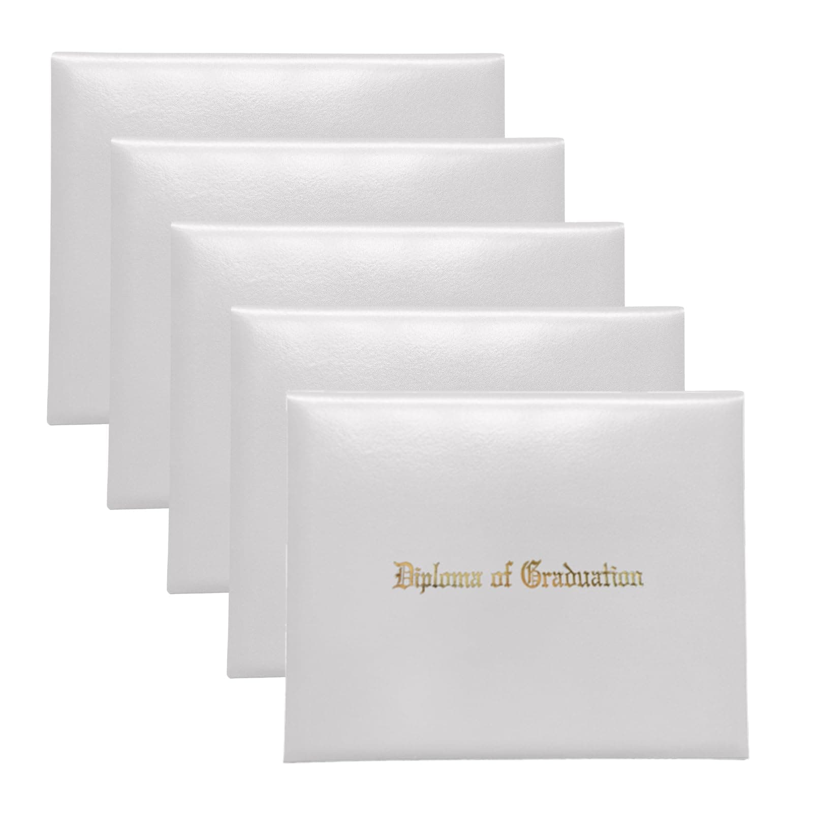 Happy Secret Imprinted Diploma Holder for 8.5"x11" Certificate - Graduation Cover with Smooth Leather, White, 5 Packs