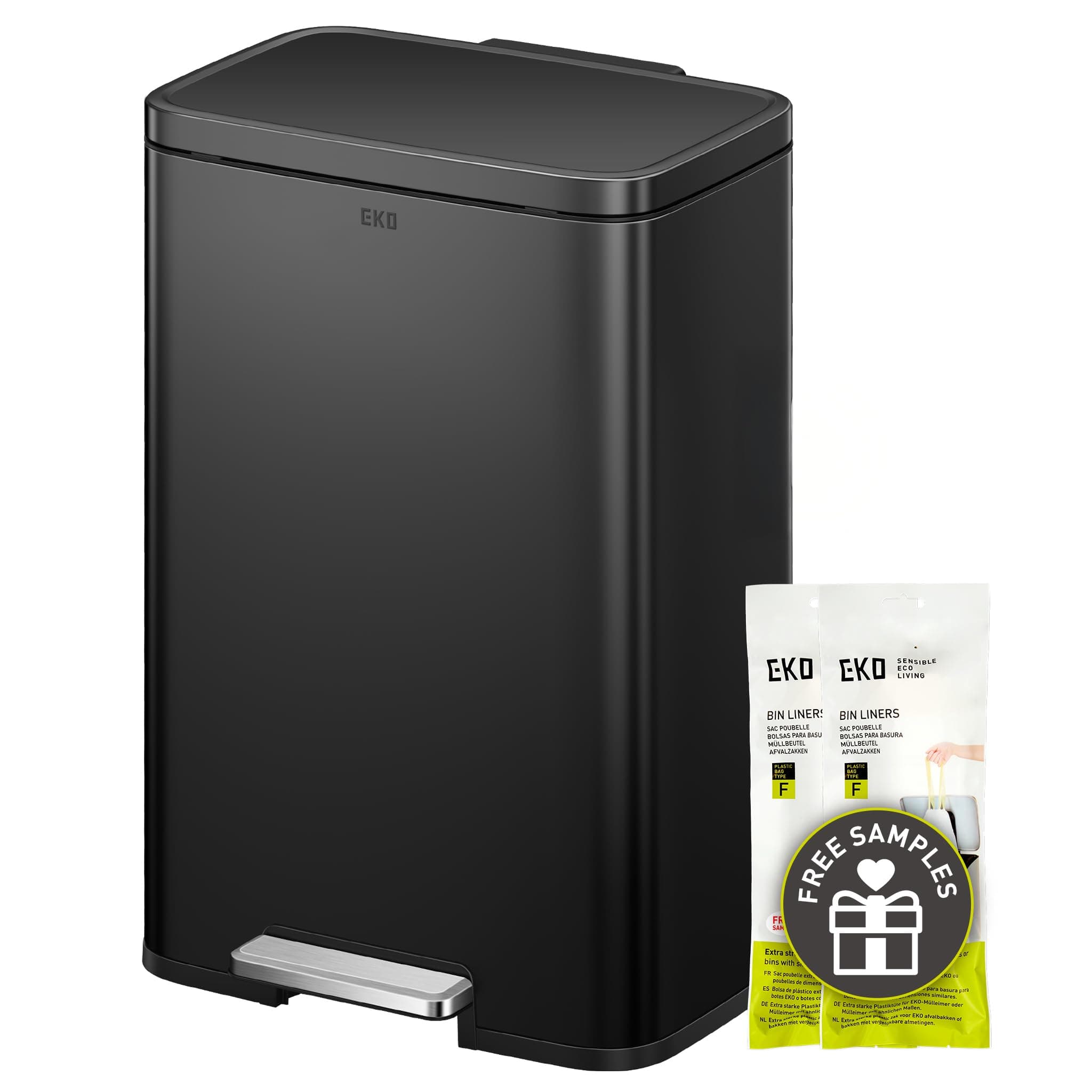 EKO Madison Matte Black 50 Liter/13.2 Gallon Step Trash Can with Inner Liner - Fingerprint Resistant Finish