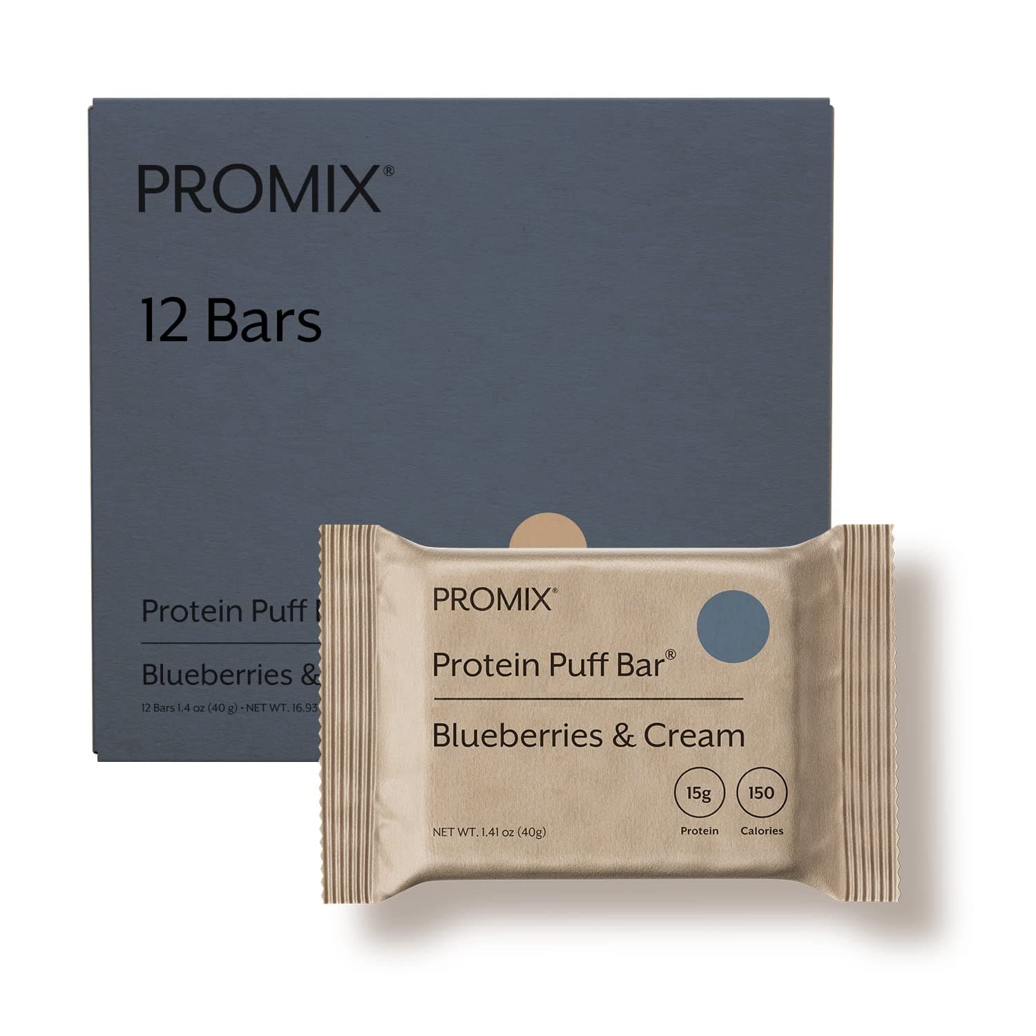 ProMix Nutrition Protein Puff Bars - Blueberries & Cream - Marshmallow Crispy Treat - Great Tasting & Healthy On The Go Snack - High Protein & Low Calorie - Free From Gluten, Soy, & Corn - 12 Bars