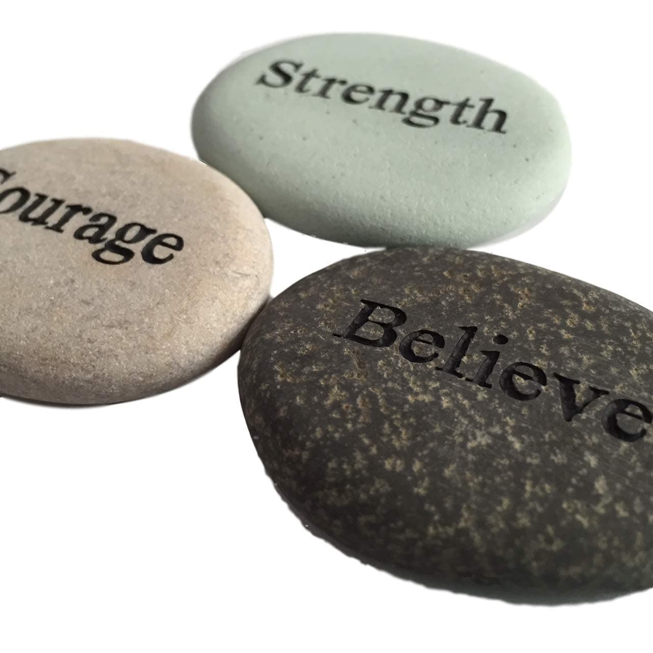 Courage Strength Believe Engraved Stones - 3 Stone Set