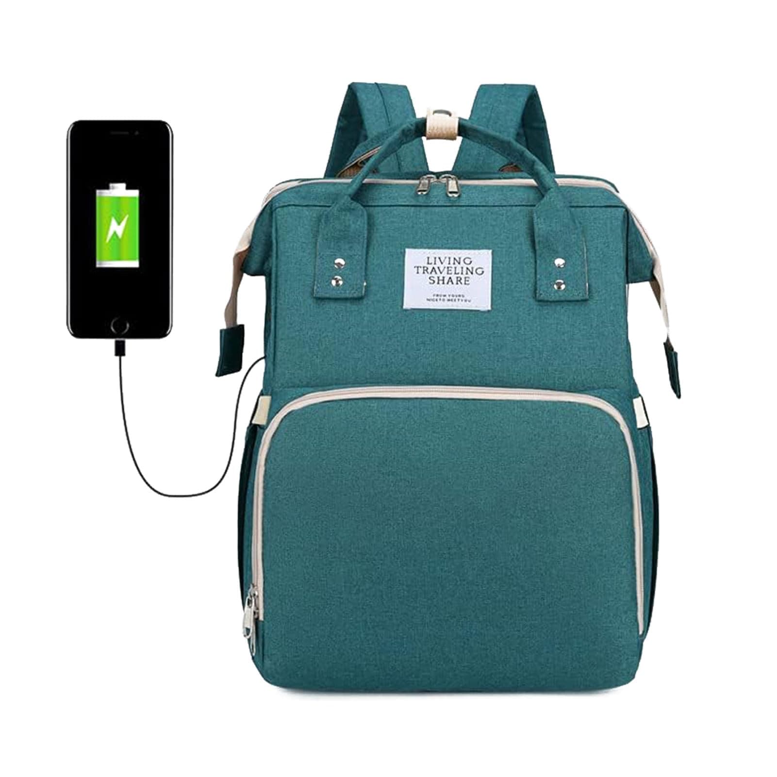 3 in1 Multifunctional Mummy Bag, Foldable Nappy Backpacks Baby Bed with Hook & Changing Pad, Portable Travel Bassinet Bag Functions as Diaper Bag and Changing Station, Large Capacity, with USB Port(A)