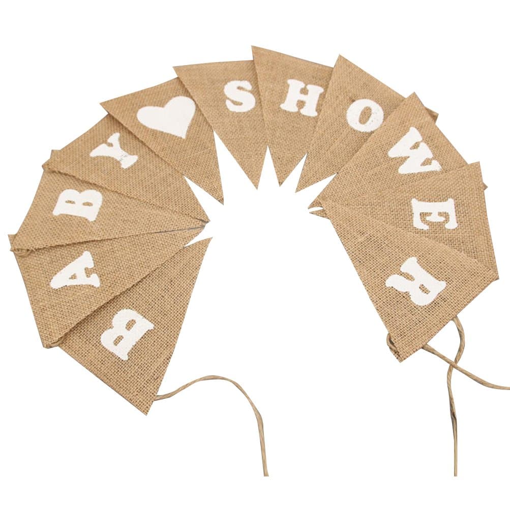 11 Flags" Baby Shower" Vintage Jute Hessian Burlap Bunting Banner Flag Birthday/Home Party Photography Props Decoration