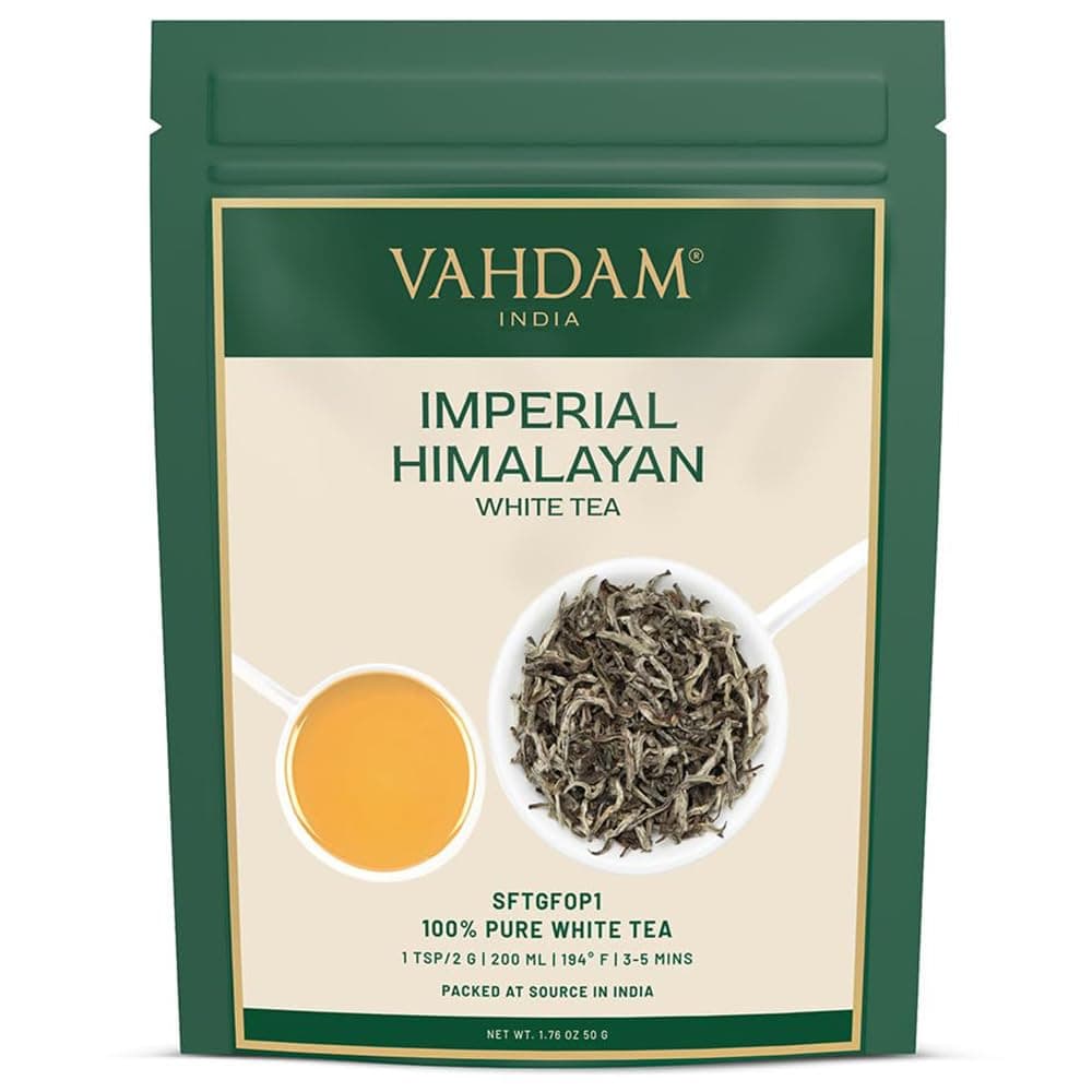 VAHDAM, Imperial White Tea Leaves From Himalayas (25 Cups/1.76oz) High Elevation Grown, White Tea Loose Leaf Tea | Pure Unblended Loose Leaf Tea | Vacuum Sealed