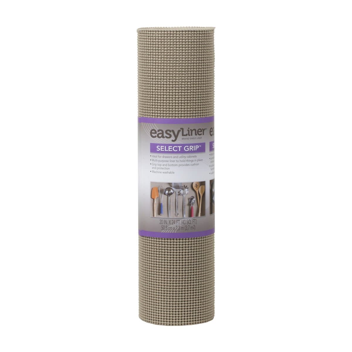EasyLiner Select Grip Shelf Liner for Drawers & Cabinets - Easy to Install & Cut to Fit - Non Slip Non Adhesive Grip Shelf Liner for Kitchen Drawers, Bathroom, Pantry - 20 in. x 24 ft. – Taupe