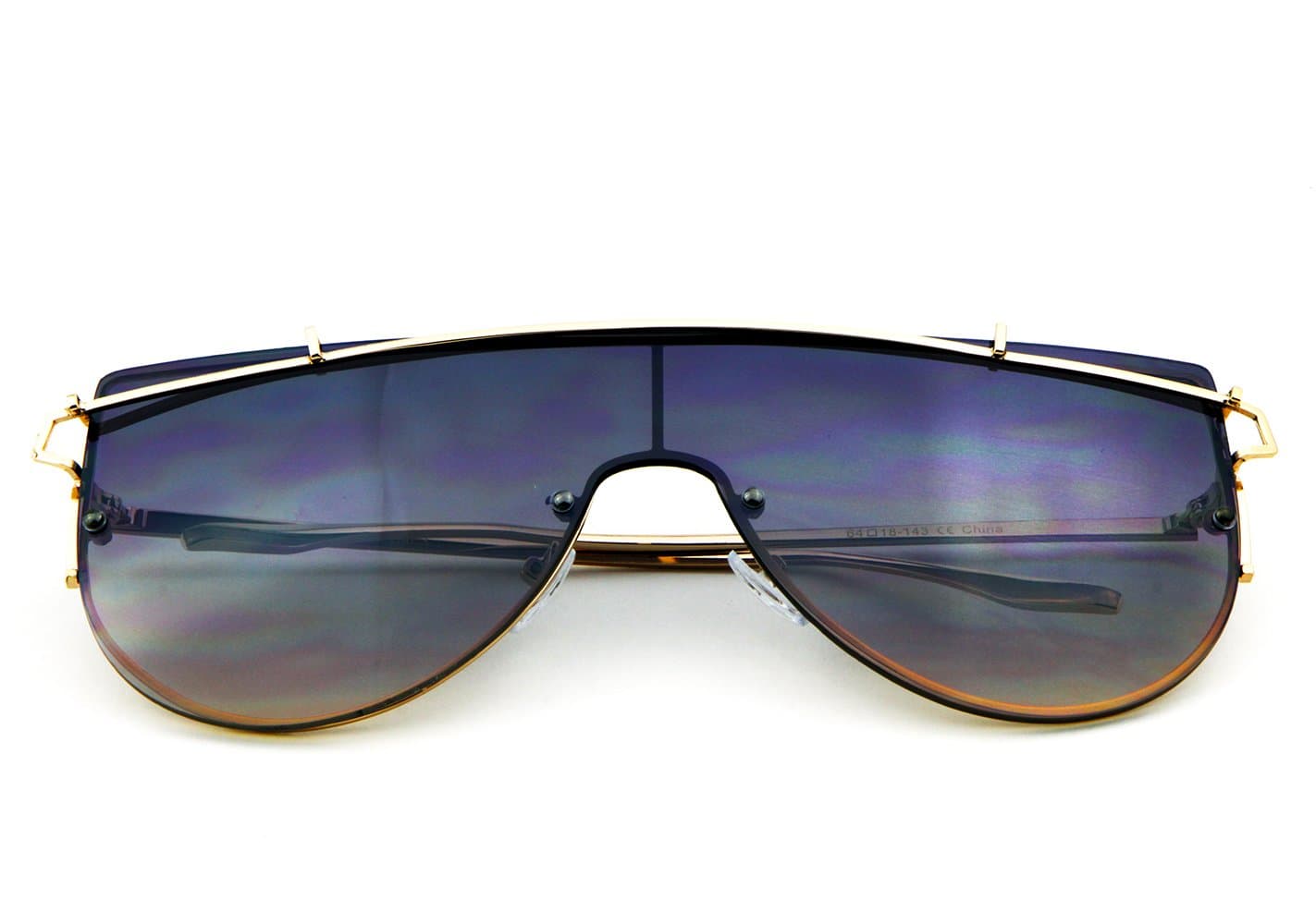 SUNGLASSES LUXE –Oversized Flat One Piece Sunglasses with Dark Lens – 62mm (Gold)