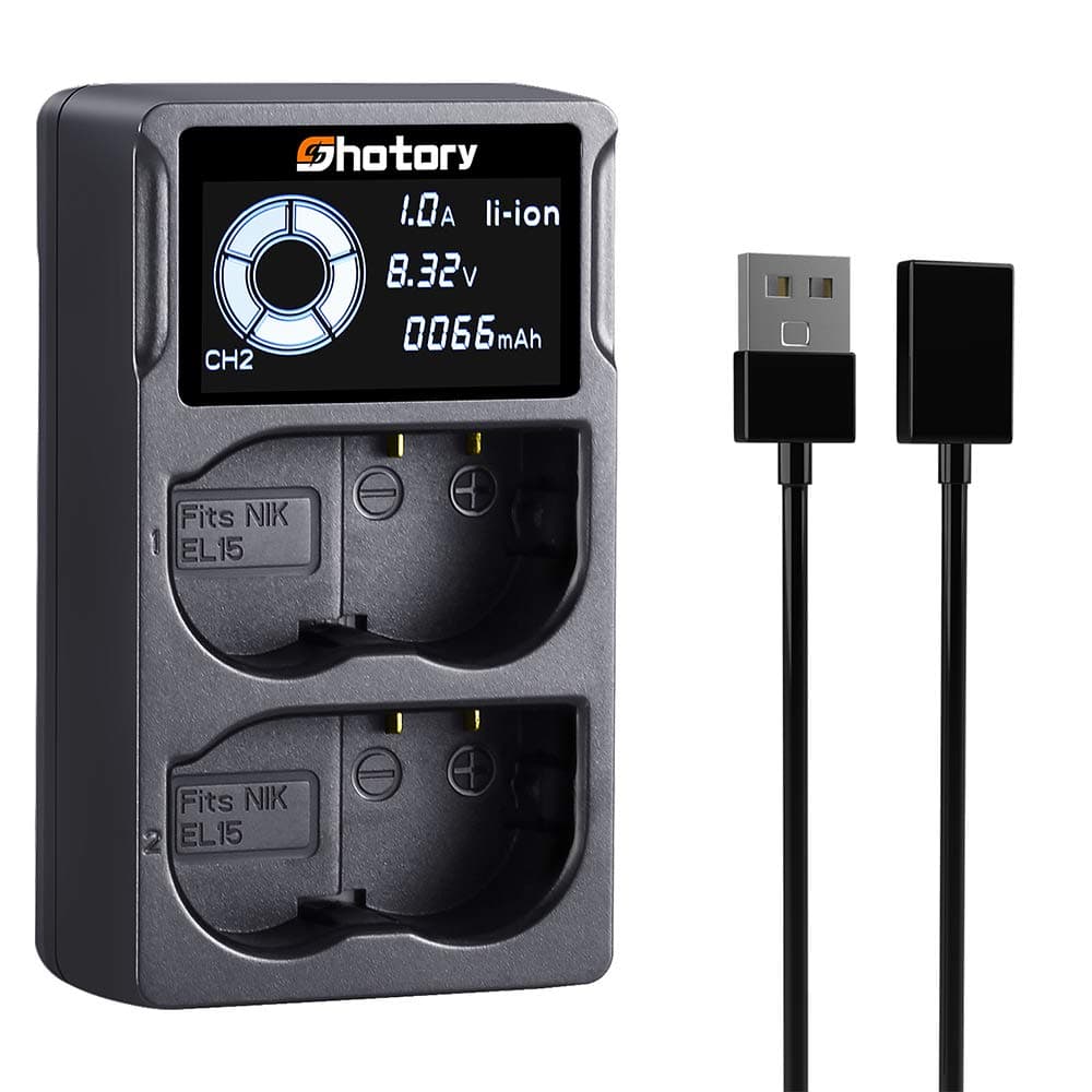 EN-EL15 Shotory Micro USB LCD Display Charger for Nikon D750, D7500, D850, D810, D810A, D800, D800E, D7200, D500, D610, D600 …