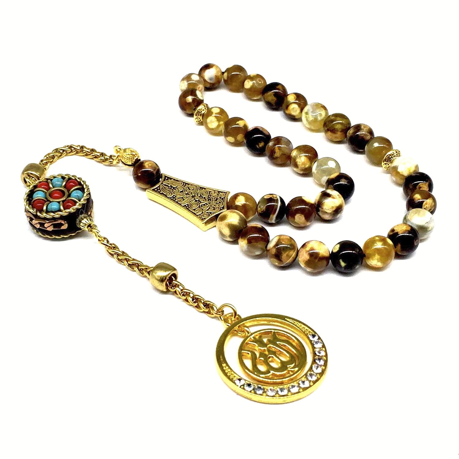 ELEGANCE COLLECTION - Prayer Beads - Tesby, Tasby, Misbaha, Suvah, Suba Suba Sebha Shiva Rosary (Fire Agate Stone (8mm - 33 Beads))