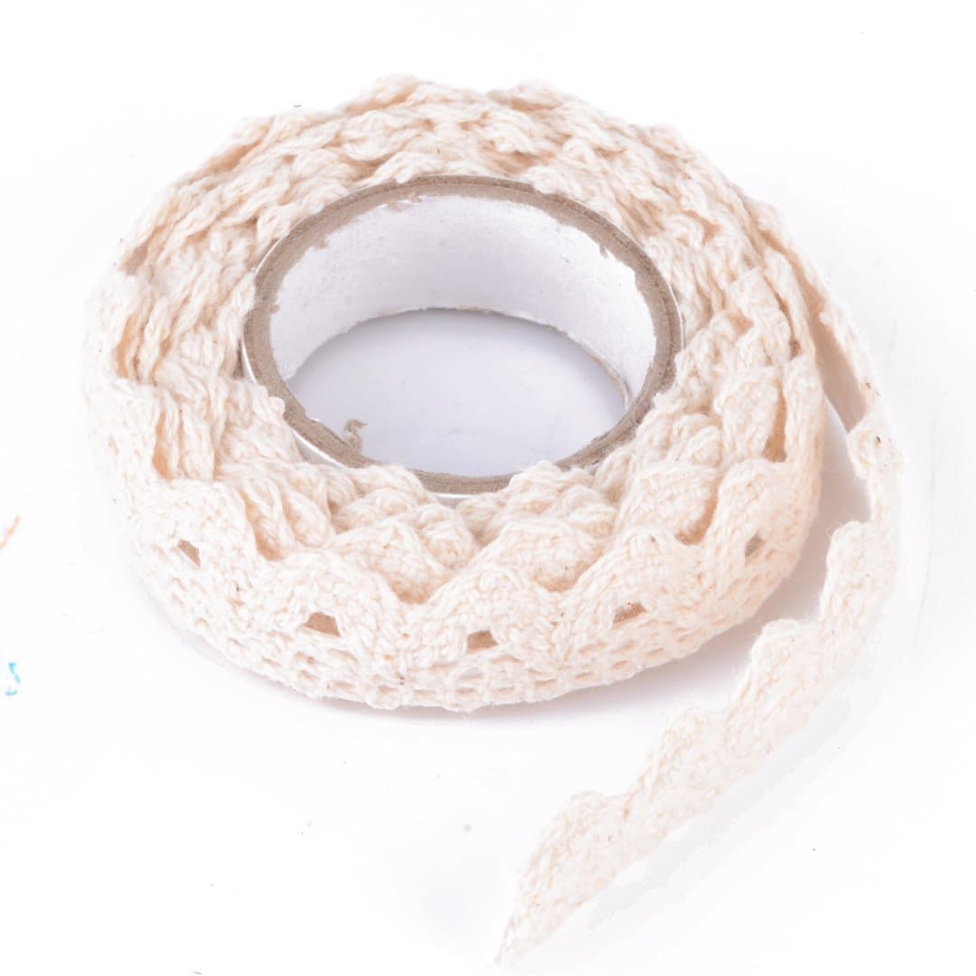 DIY Self Adhesive Lace Washi Tape Trim Ribbon Cotton Fabric Tape Decor Craft (Cream)