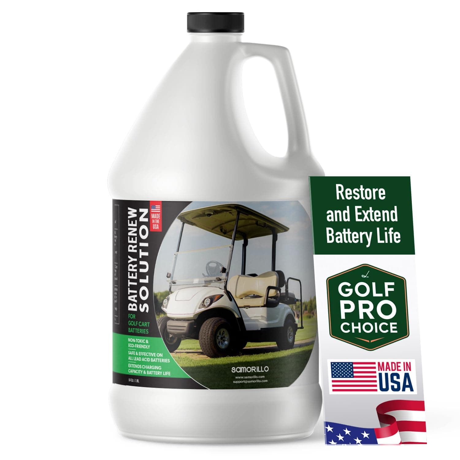 Battery Renew Solution for Golf Cart Batteries - 64 oz Desulfator Refill - Refurbish, Repair & Restore Any 6 Volt, 8 Volt or 12 Volt Lead Acid Batteries - Made in USA - Non-Toxic Safe Refill Solutions