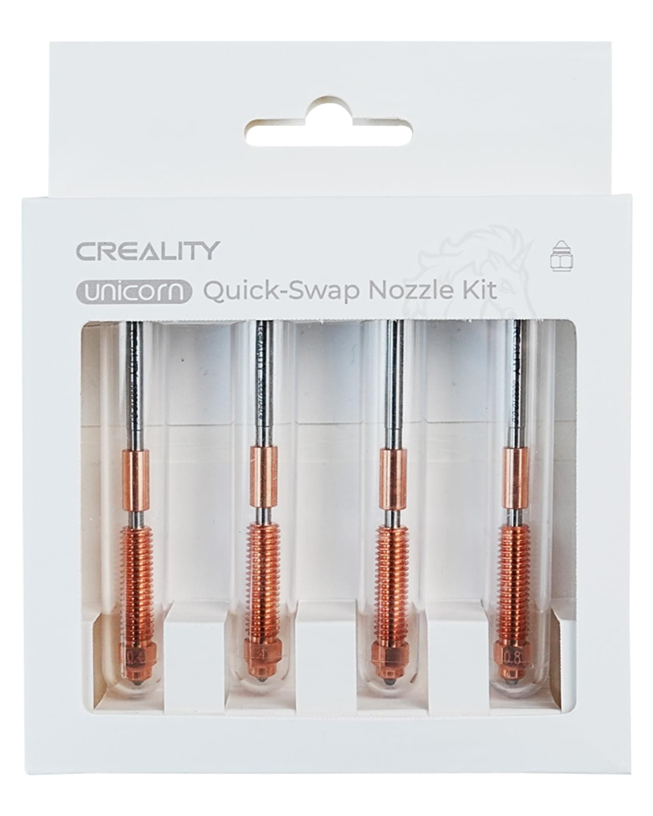 Official Creality K1C Nozzles 4pcs Unicorn Quick Swap 0.4mm, 0.6mm, 0.8mm Quick Swap 3D Printer Nozzle Kit, Nozzle Copper Alloy and Hardened Steel Nozzles Suitable for Creality K1C, Ender 3 V3