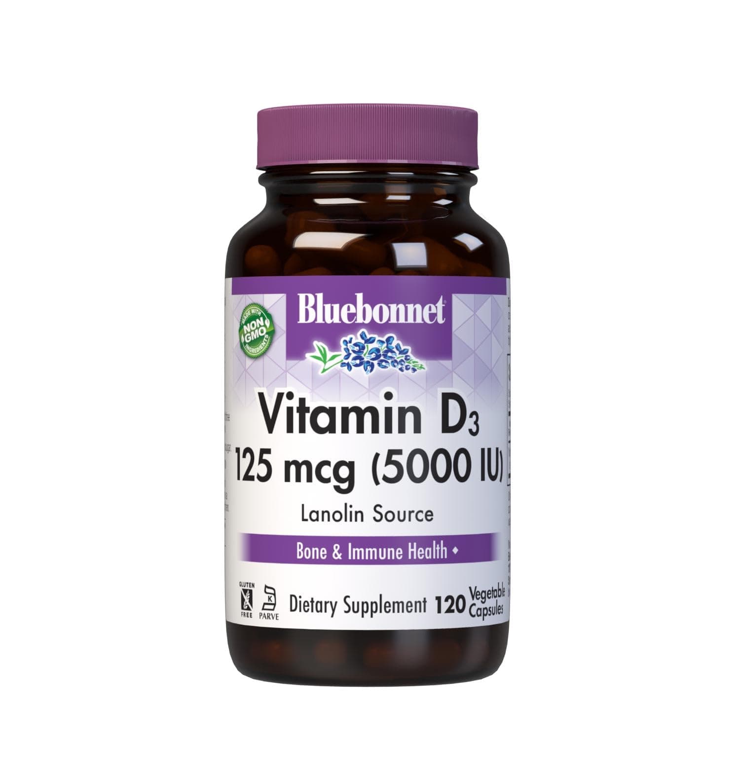 Bluebonnet Nutrition Vitamin D3 5000 IU Vegetable Capsules, 120 Count