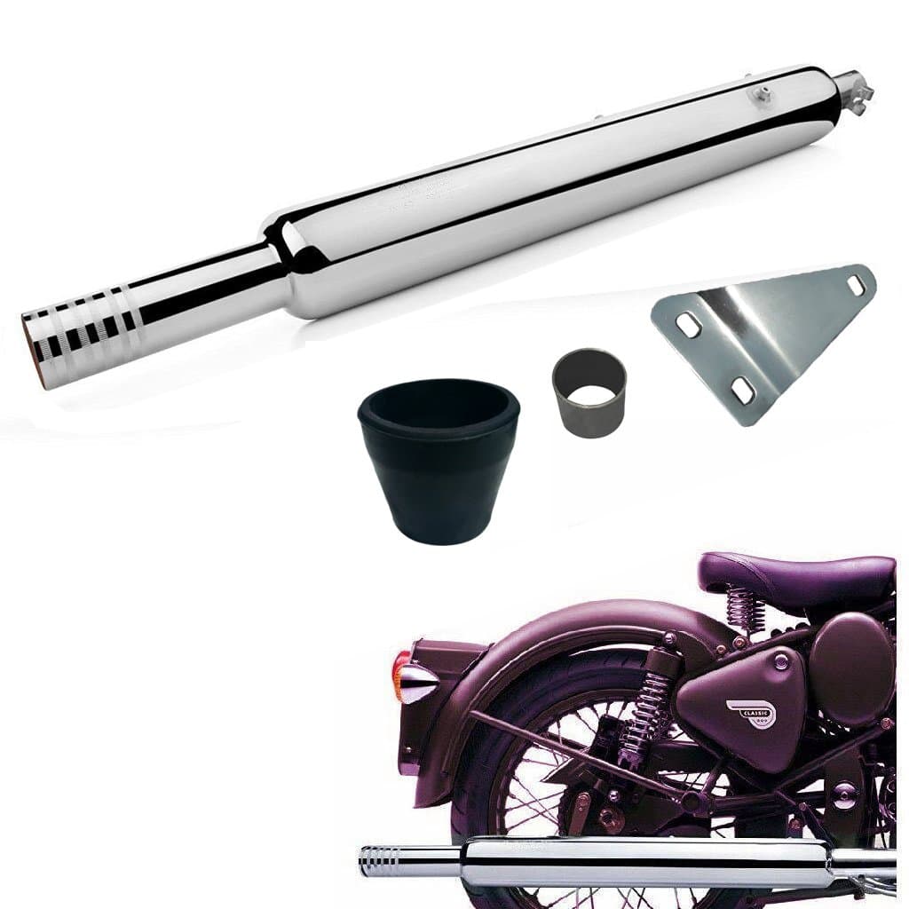 Dhe Best SIL-26 Bike Silencer Exhaust Customized Long Bottle Punjab Dholki Chrome for RE Classic 500