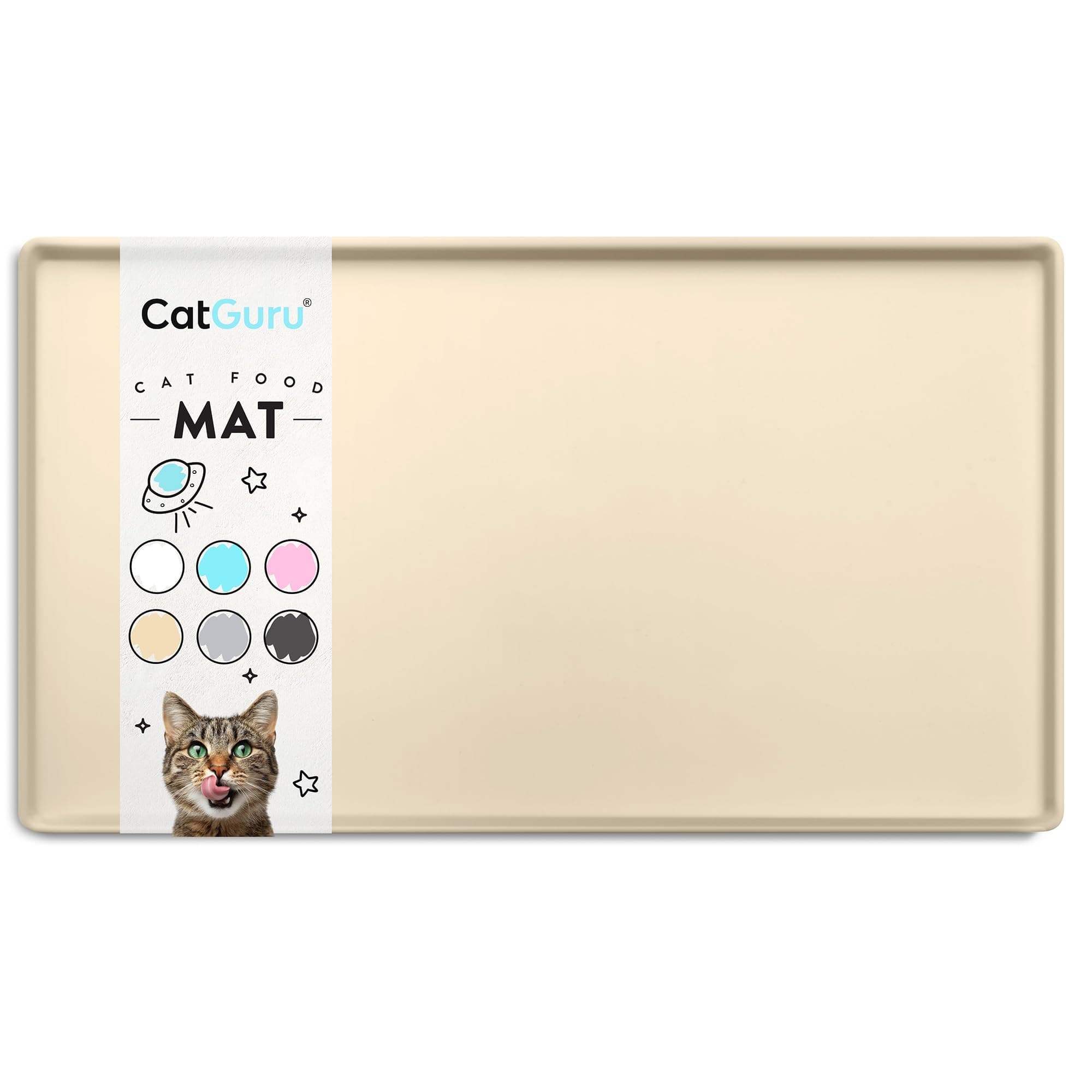 CatGuru Cat Food Mat, Small & Large Pet Feedingd Mat, 100% Waterproof Cat Mats for Food and Water, Silicone Mats for Pet Bowls, Non-Slip Placemat for Water Bowl or Fountain (Small, Sand)