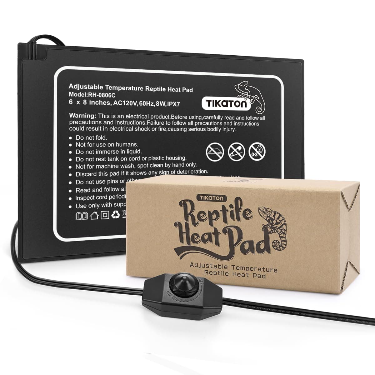 Tikaton Reptile Heat Pad - Temperature Adjustable Under Tank Heater for 10-20gal/30-40gal Tank, Terrarium Heat Mat for Turtle/Snake/Lizard/Frog/Spider/Plant Box