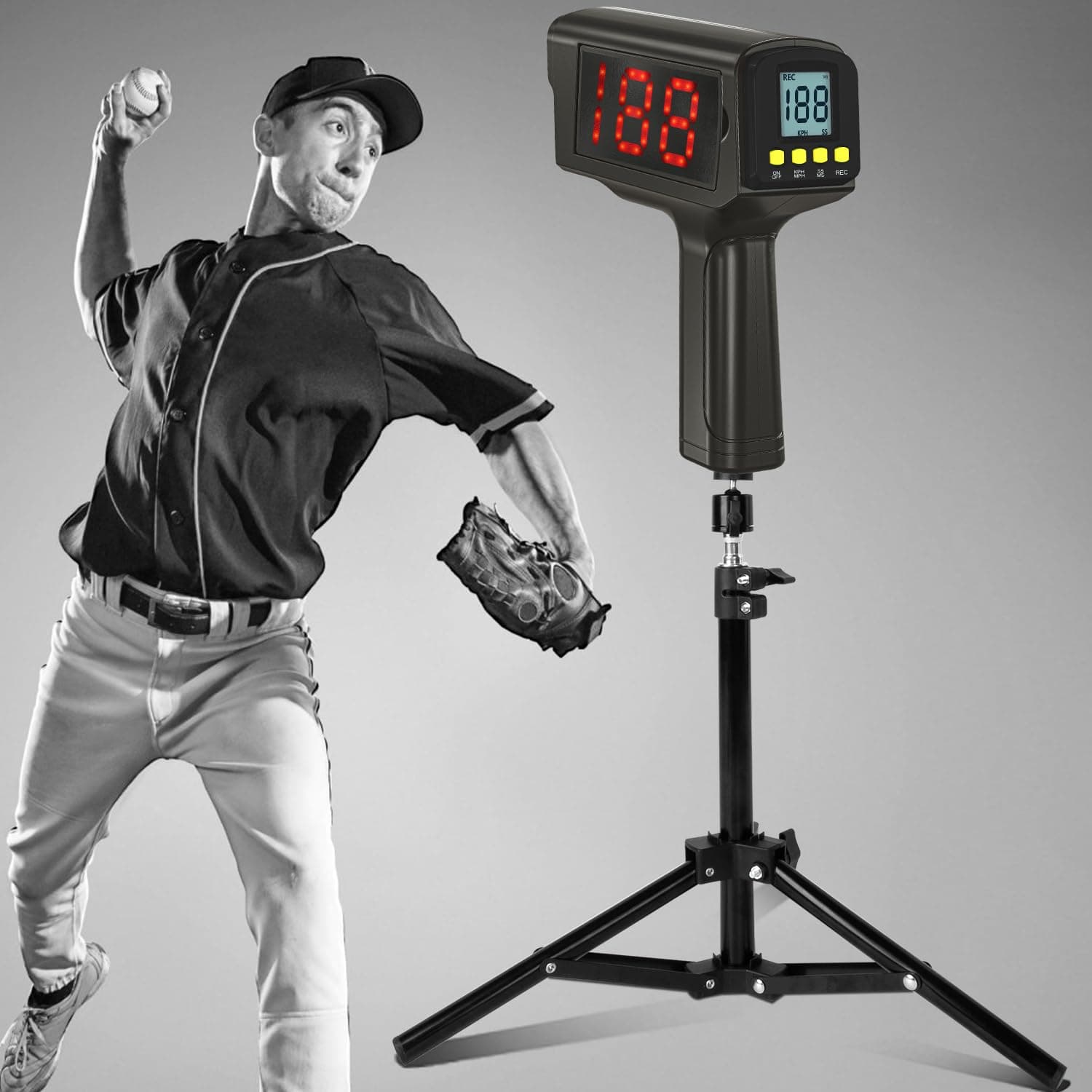 Baseball Radar Gun with Tripod, Speed Radar Gun for Baseball Softball, LED+LCD Larger Display,Handheld or Hand Free Speed Sensors Baseball Speed Training Equipment for All Baseball Players
