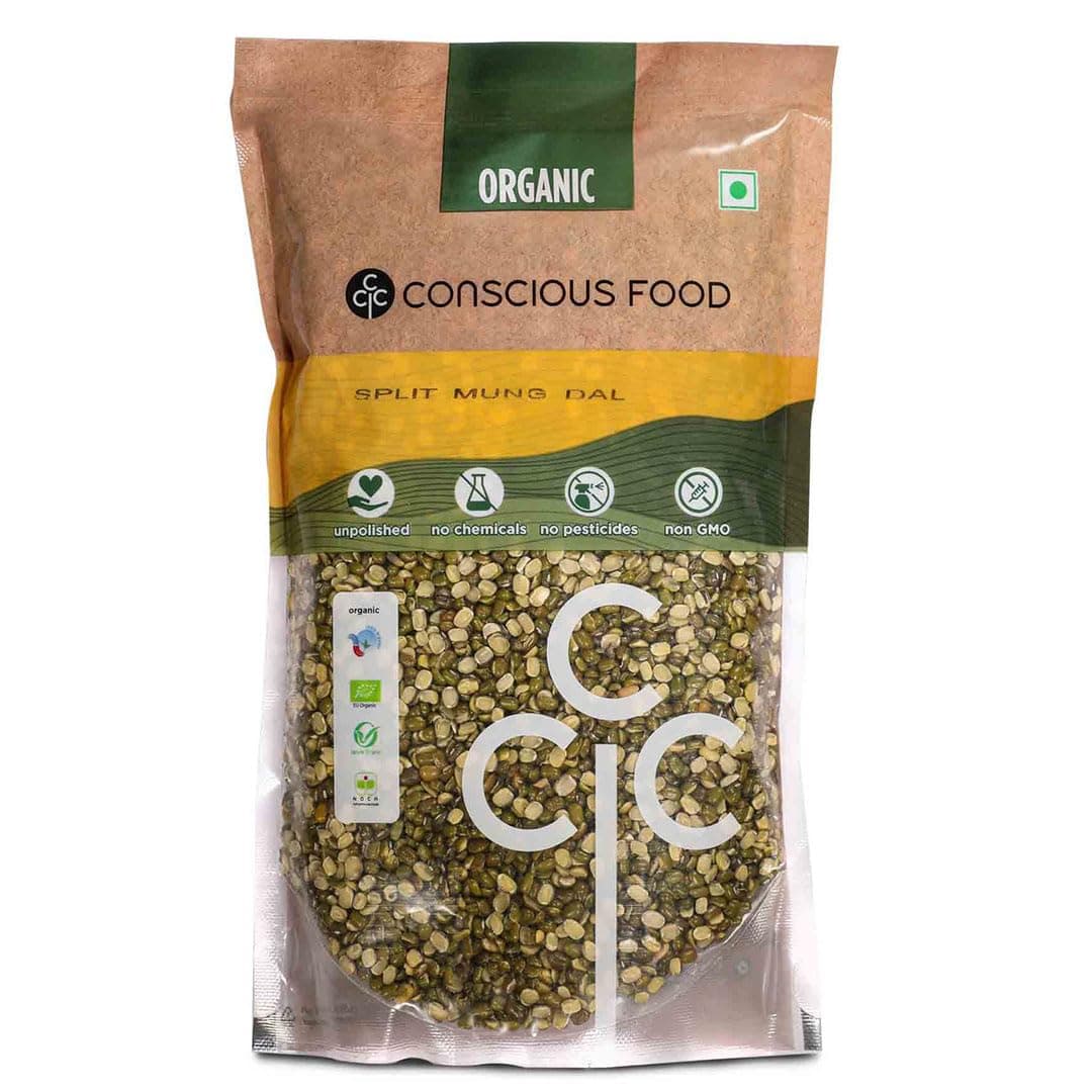 Conscious Food Organic Moong Dal Chilka | 1kg | Unpolished | Split Hari Moong Dal, Split Green Gram | 100% Organic | Chemical Free & Pesticides Free | Tastier & Rich Flavour