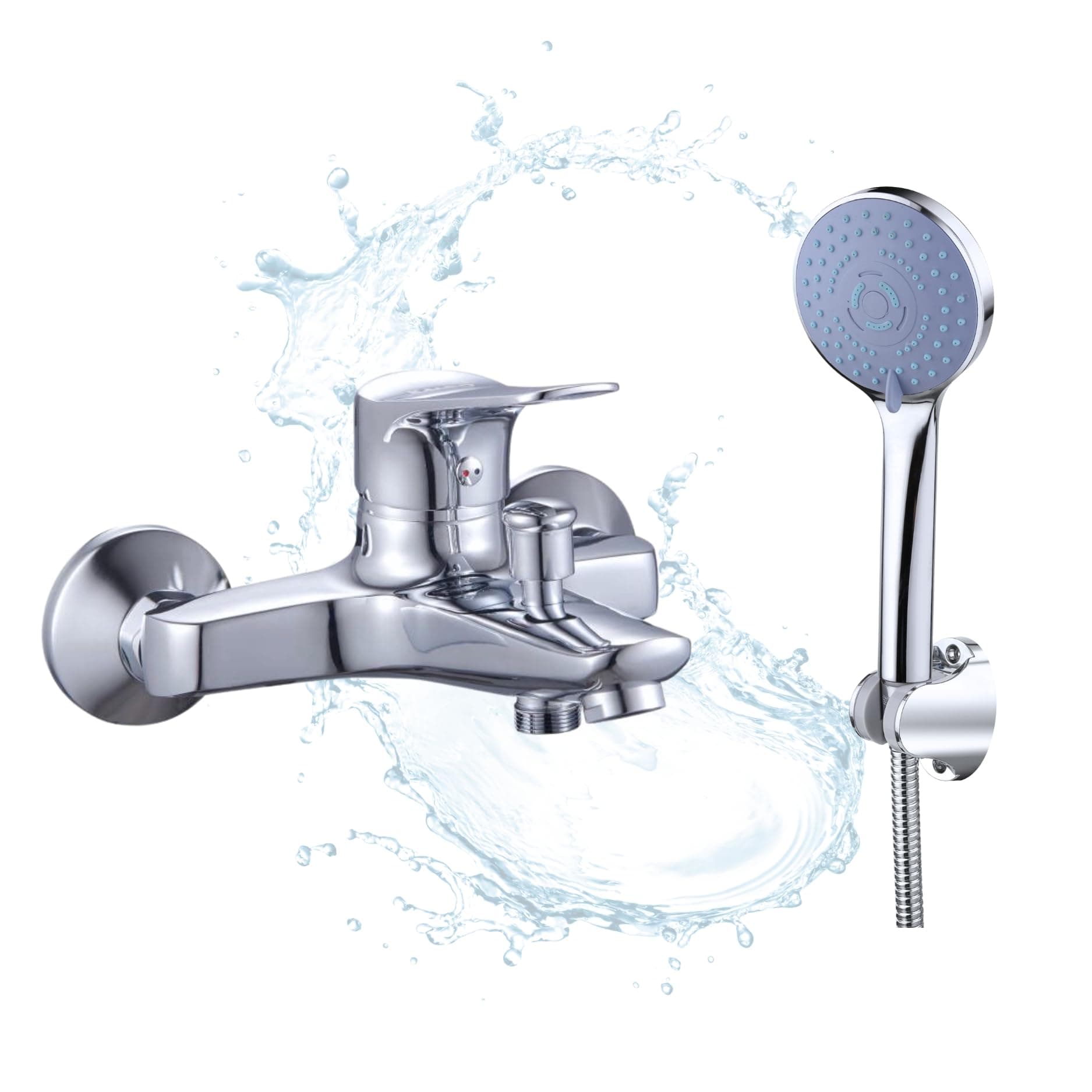 VALDENO™ Shower Mixer Rossi, Single Lever, Bathtub Faucet, Shower Tap, Heavy Duty Metal Body, Mirror-Chrome Finish, High and Soft Flow, Water Saving, with Handheld Shower Head Set