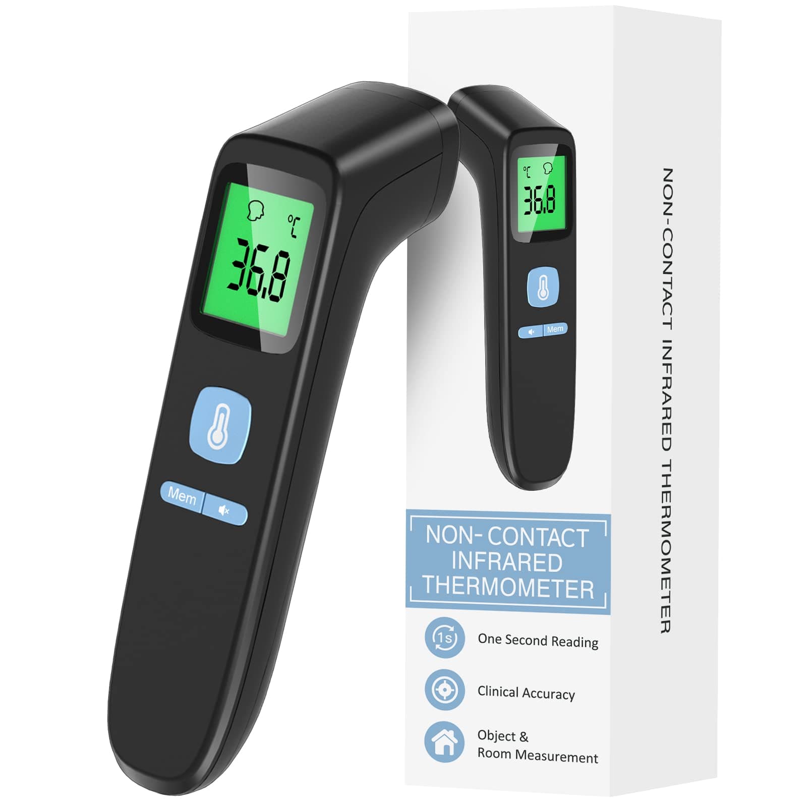 Thermometer for Adults, Digital Infrared Non Contact Thermometer with Fever Alarm, LCD Screen, Accurate Reading and Memory Function, Use for Baby Children and Adults